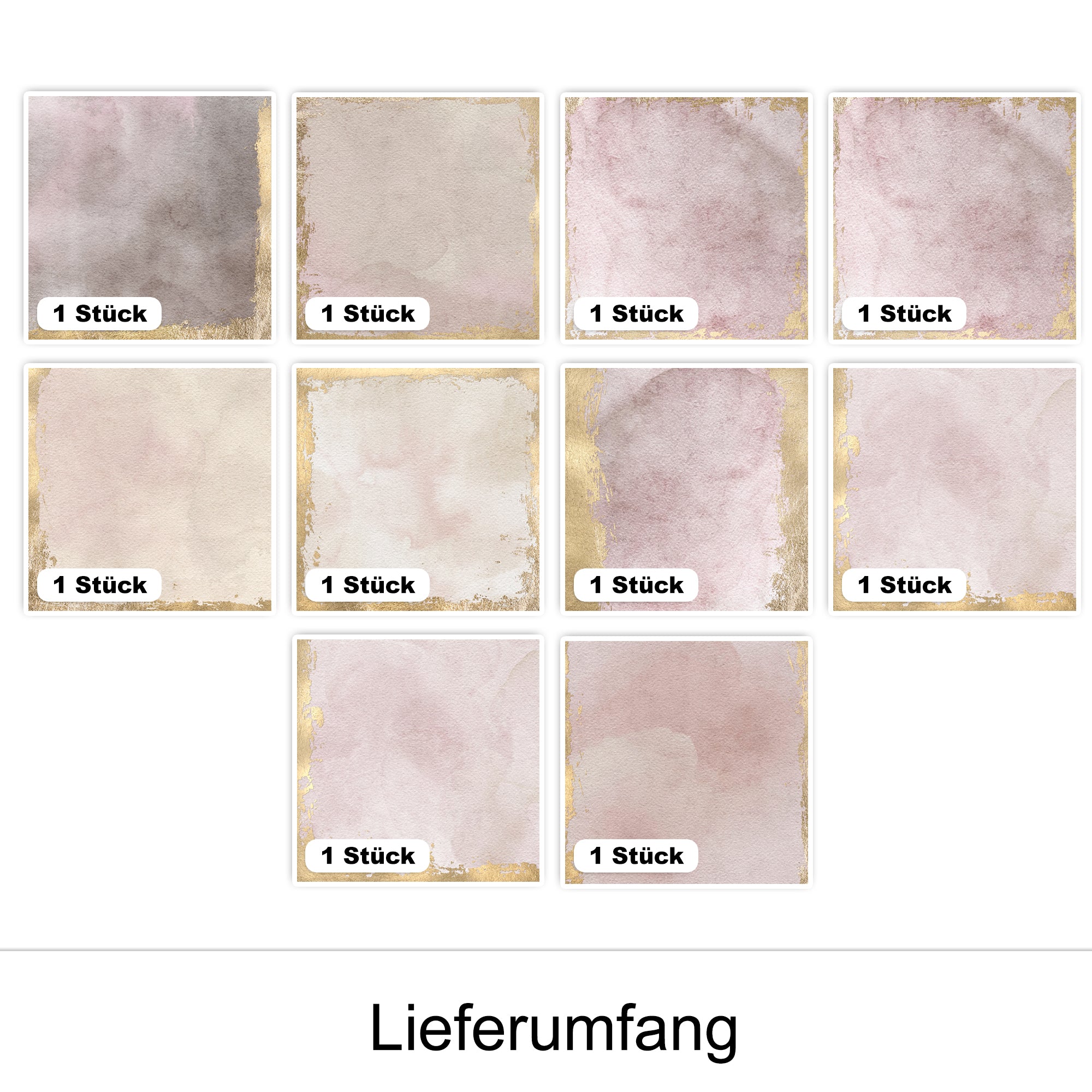 Aquarell-Papier in sanften Rosa- und Grautönen mit Goldrand.