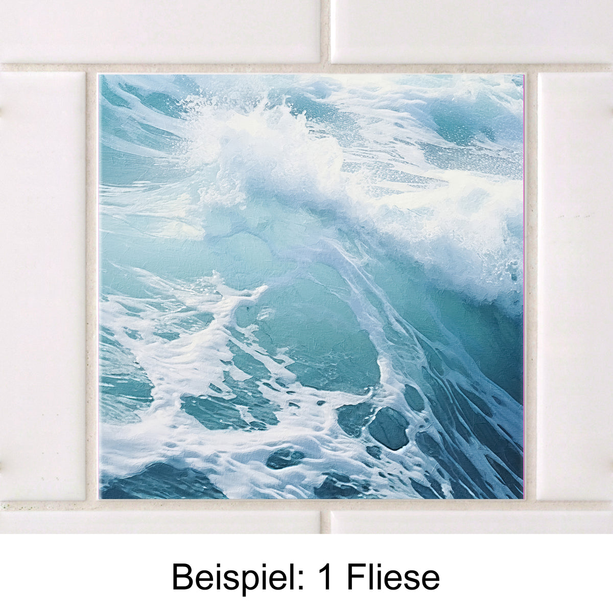 Fliese mit Wellenmotiv in Blau- und Türkistönen.