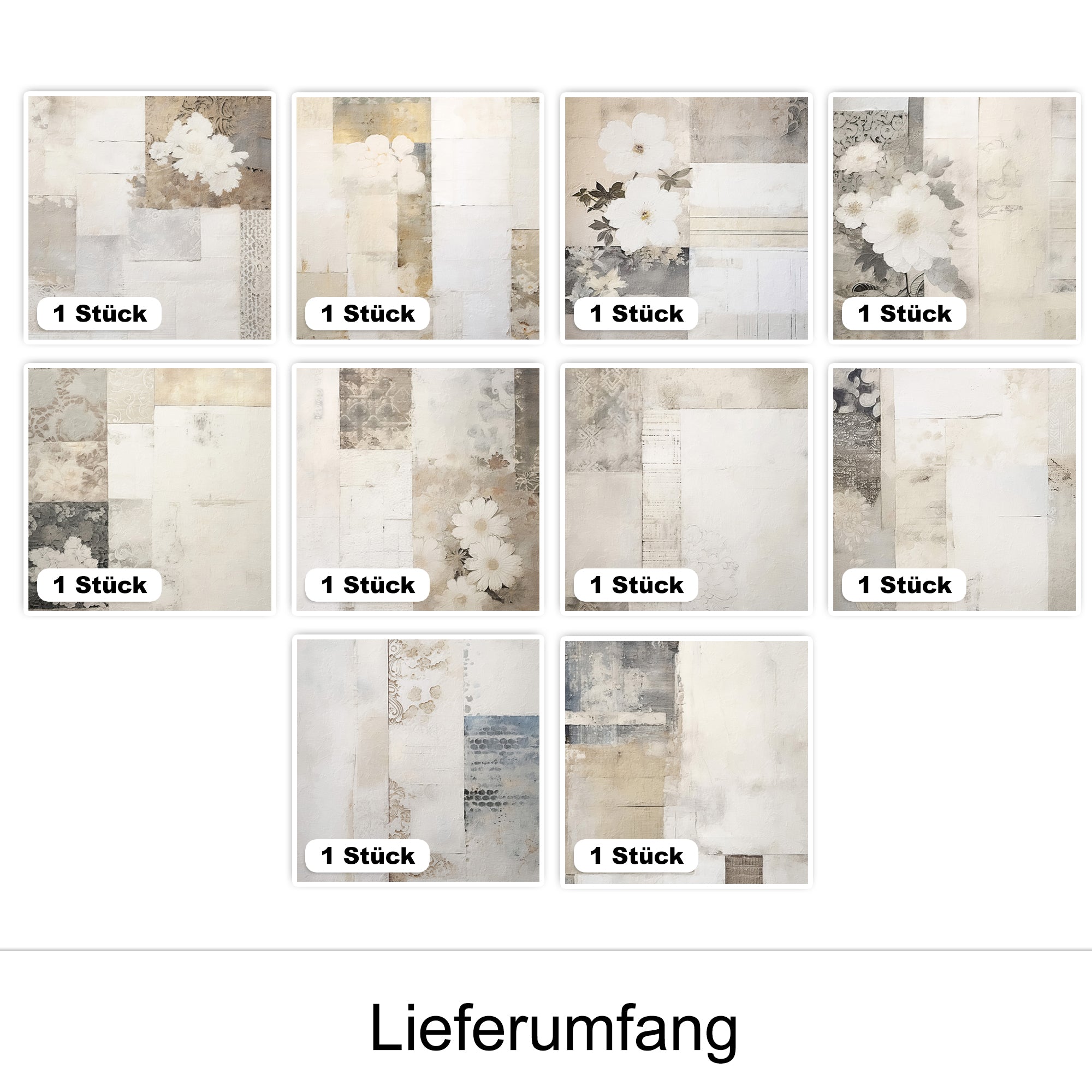 Dekorative Tapetenmuster in sanften Beige- und Grautönen.