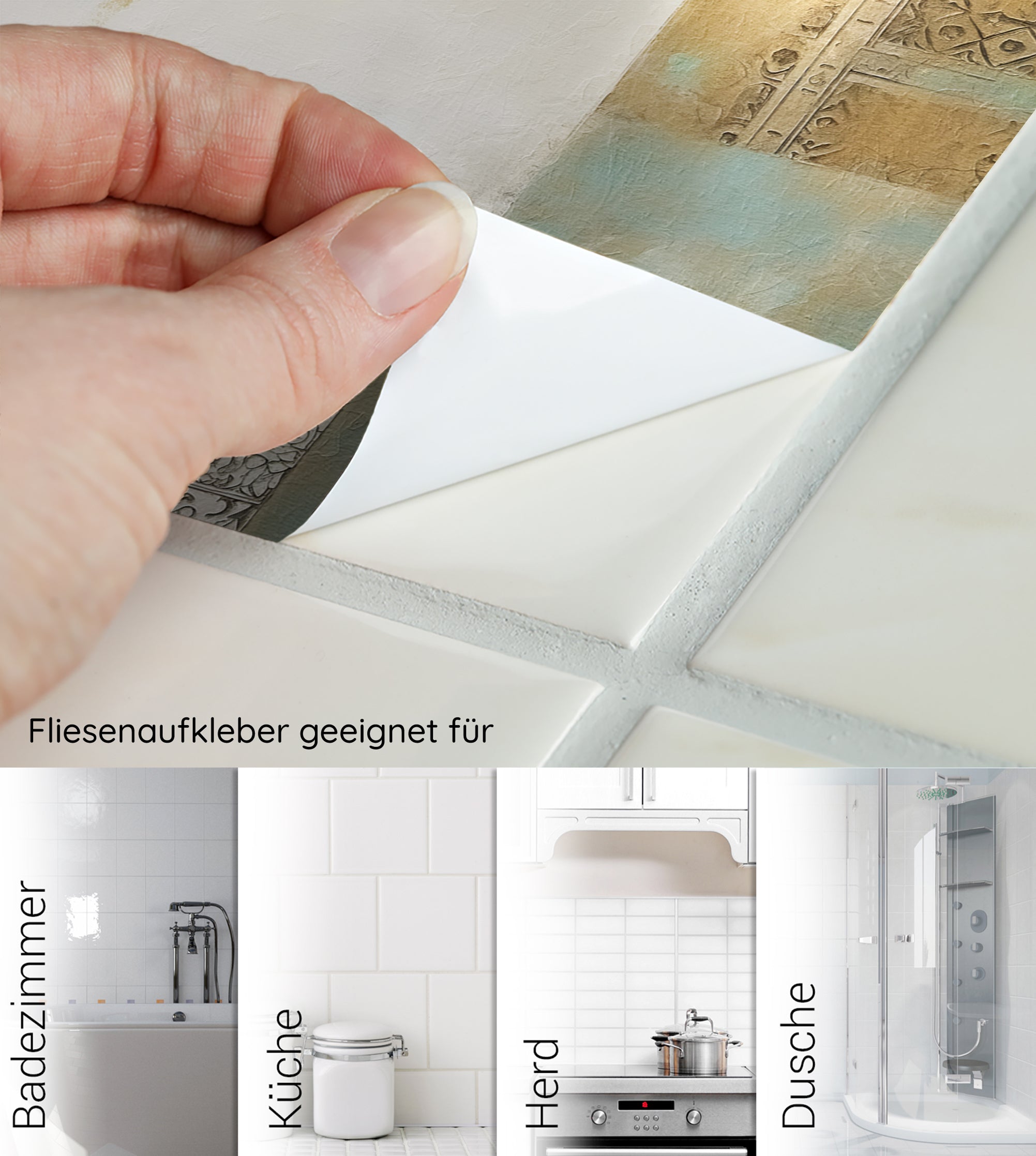 Fliesenaufkleber in Beige, geeignet für Badezimmer und Küche.