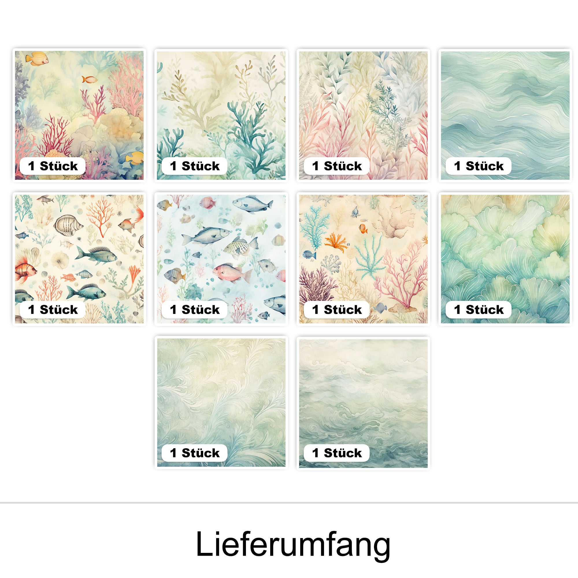 Bunte Unterwasser-Muster mit Fischen und Korallen.