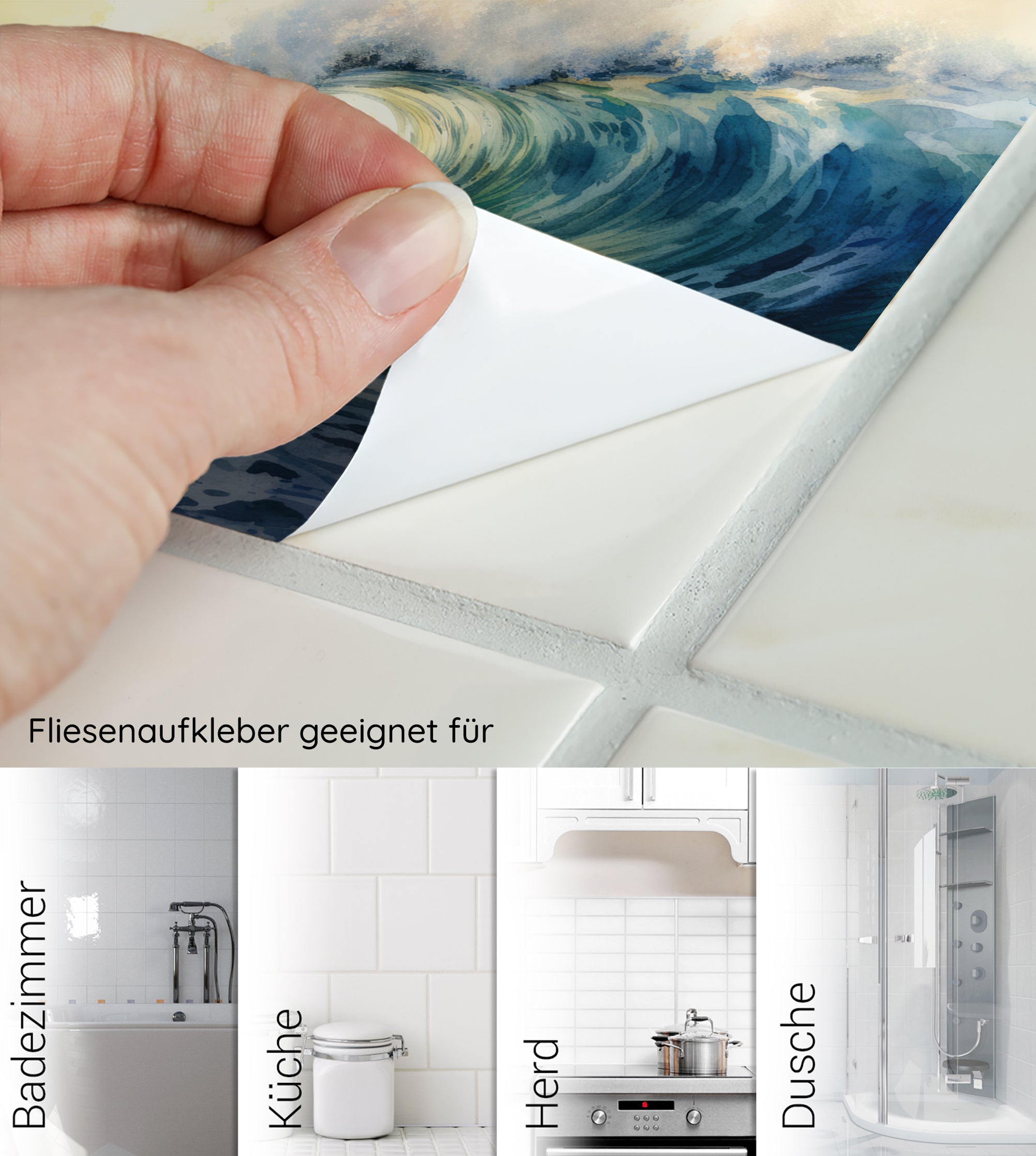Fliesenaufkleber mit Wellenmotiv für Badezimmer und Küche.