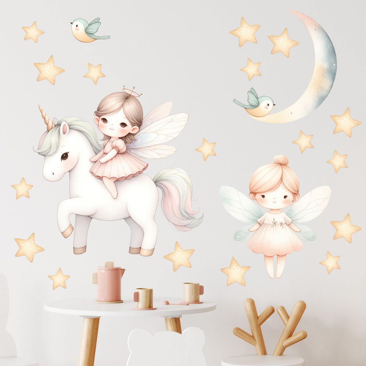 Wandtattoo Mädchen Einhorn und Feen
