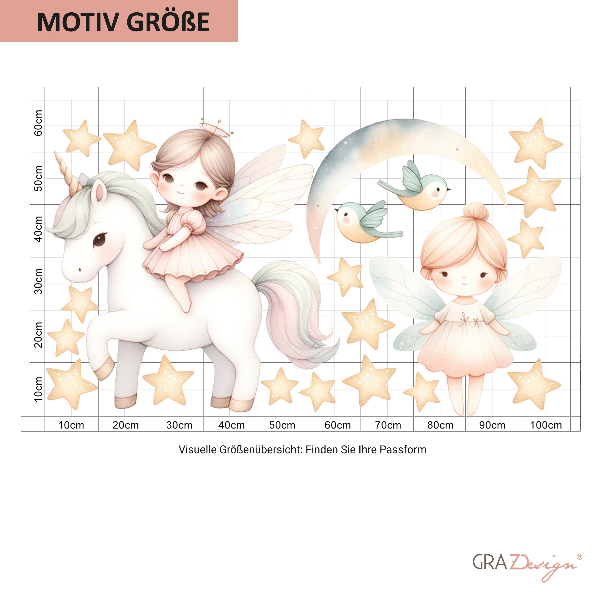 Wandtattoo Mädchen Einhorn und Feen