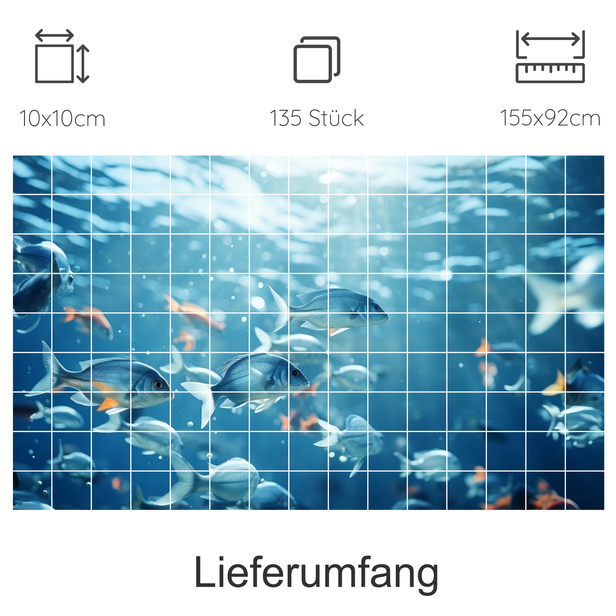 Fischmotiv in Blau, 135 Teile, 155x92 cm.