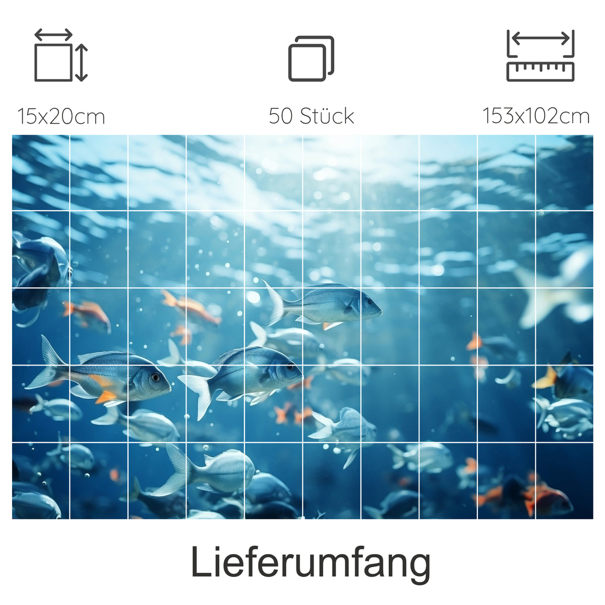 Unterwasserwelt mit bunten Fischen, blaues Wasser, 50 Teile.