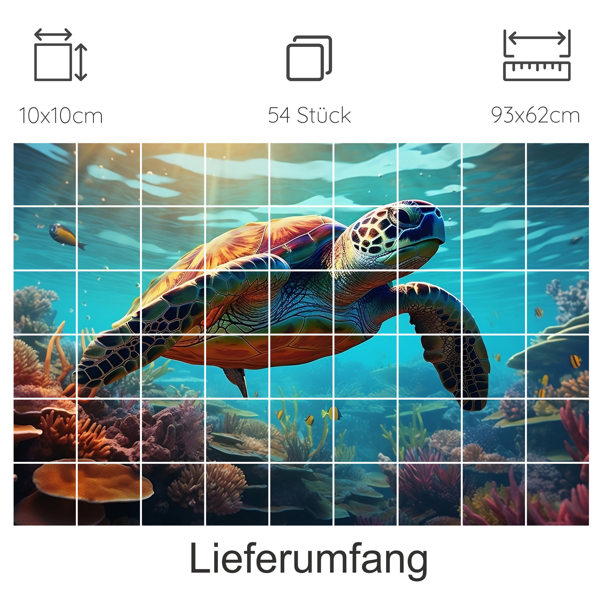 Schildkröte im Wasser, leuchtende Farben, Unterwasserwelt.