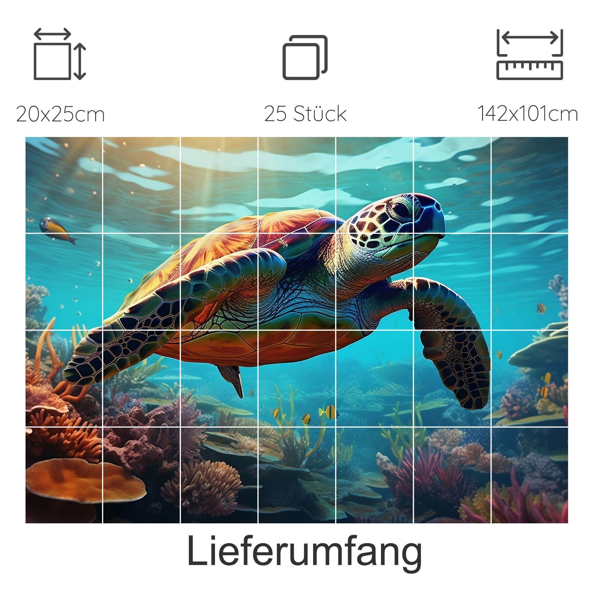 Schildkröte im Ozean, lebendige Farben, Korallenriff.