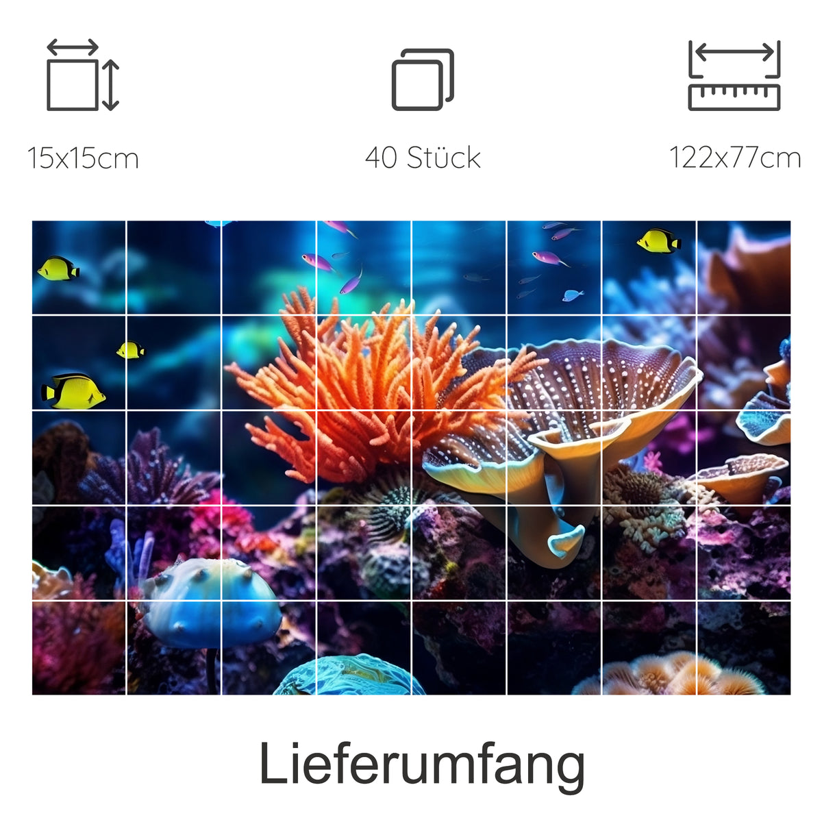 Bunte Korallenlandschaft mit Fischen, 40-teiliges Puzzle.