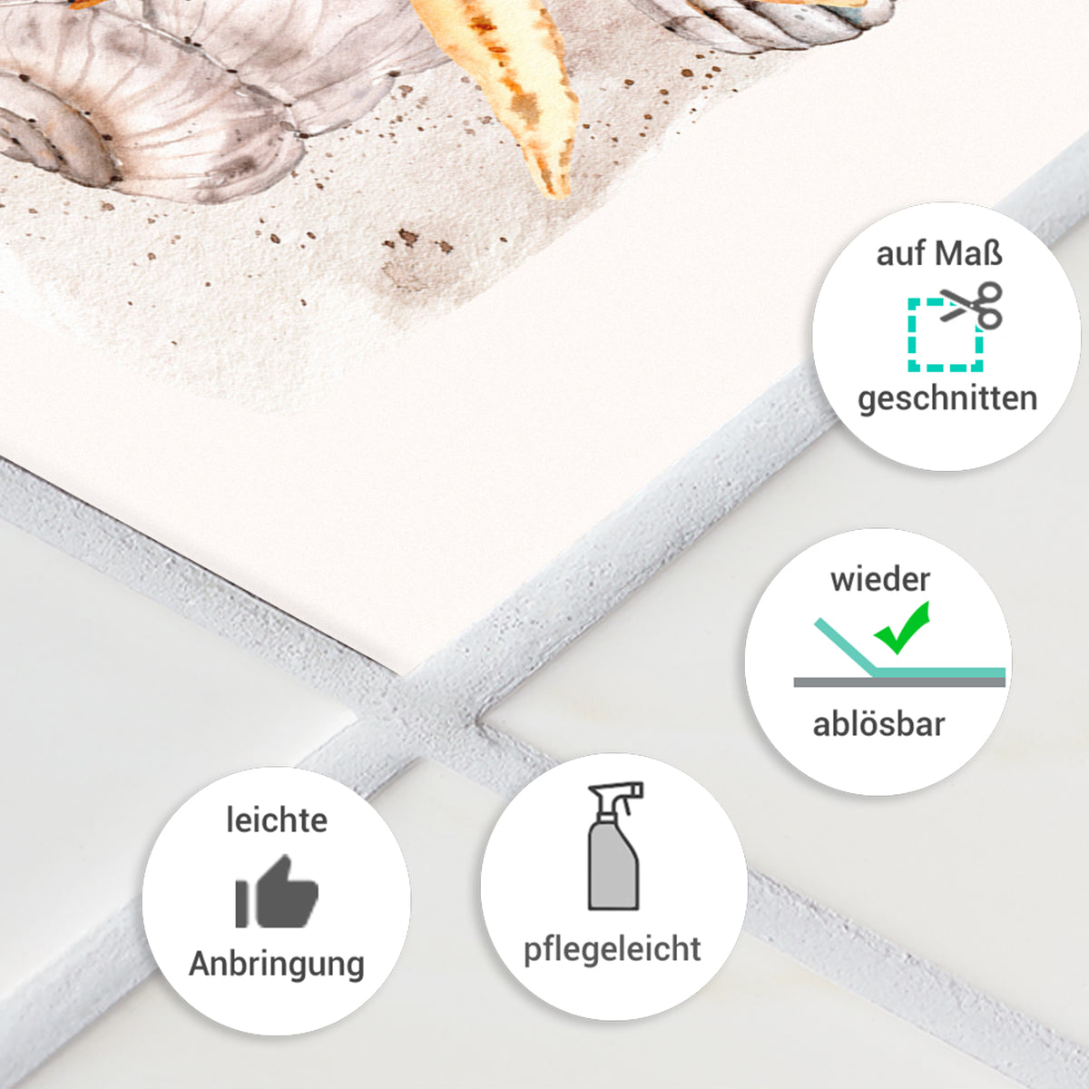 Wieder ablösbare, pflegeleichte Wandtapete in neutralen Farben.