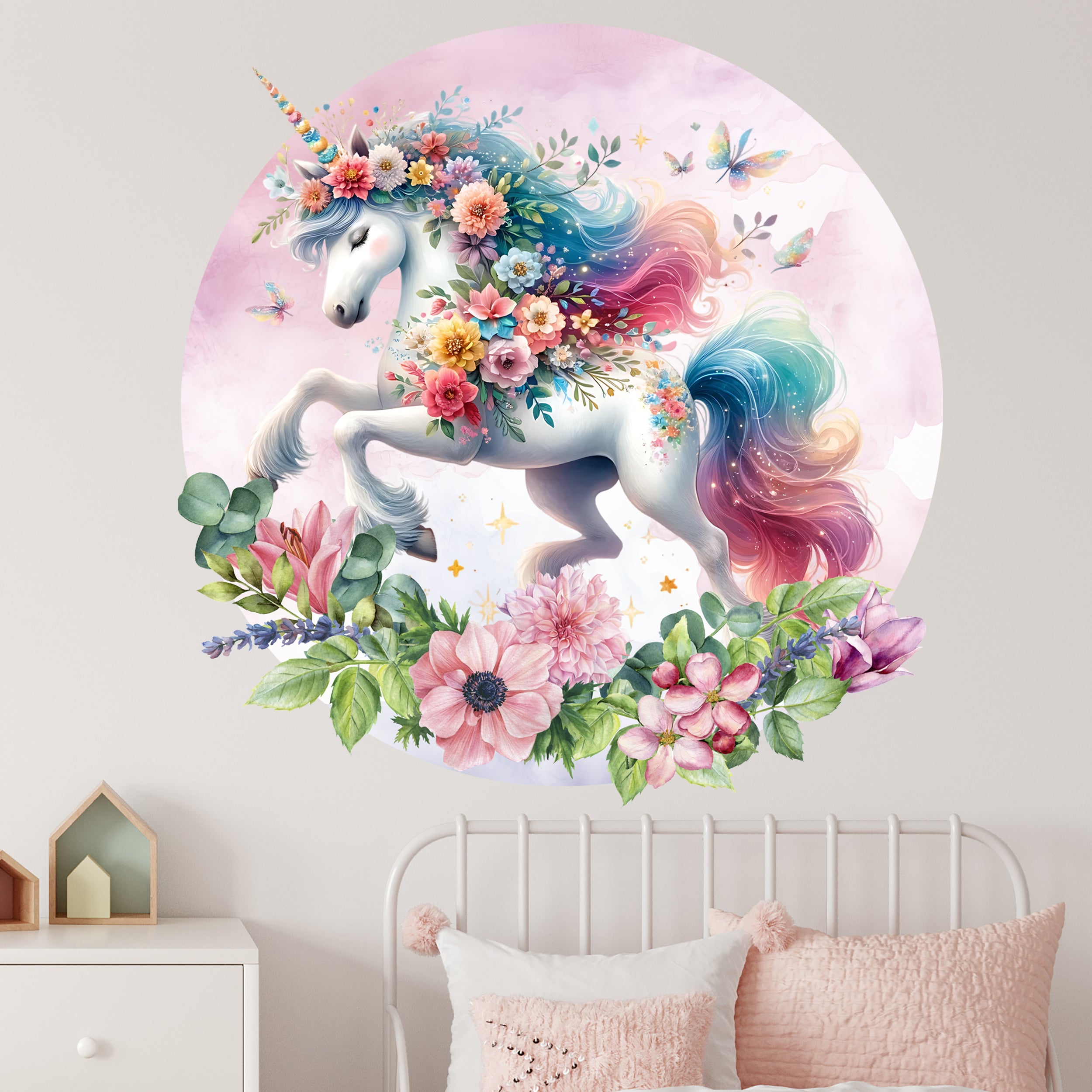 Wandtattoo Einhorn mit Blumen