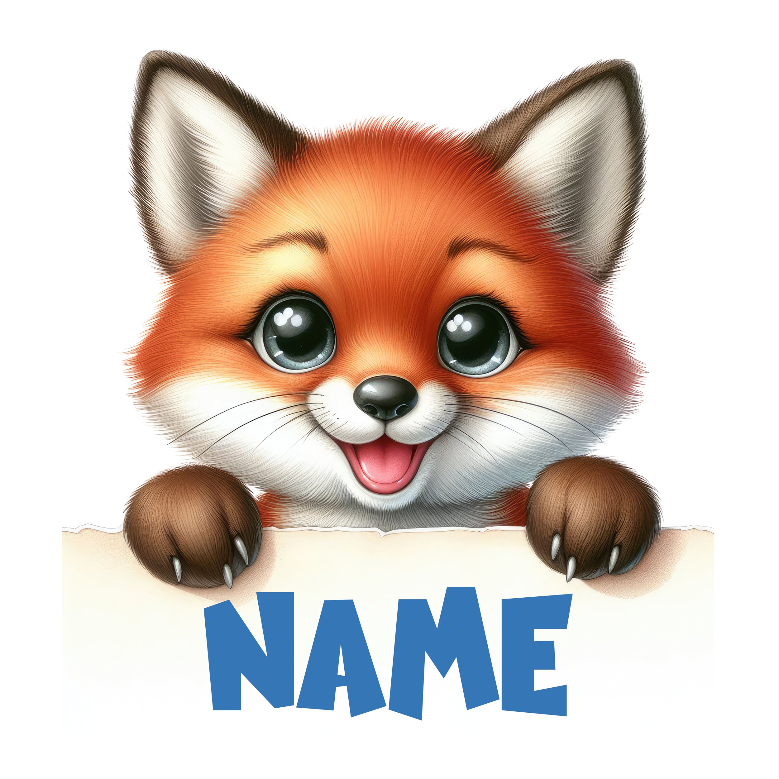Niedlicher roter Fuchs mit großen Augen und Schild.