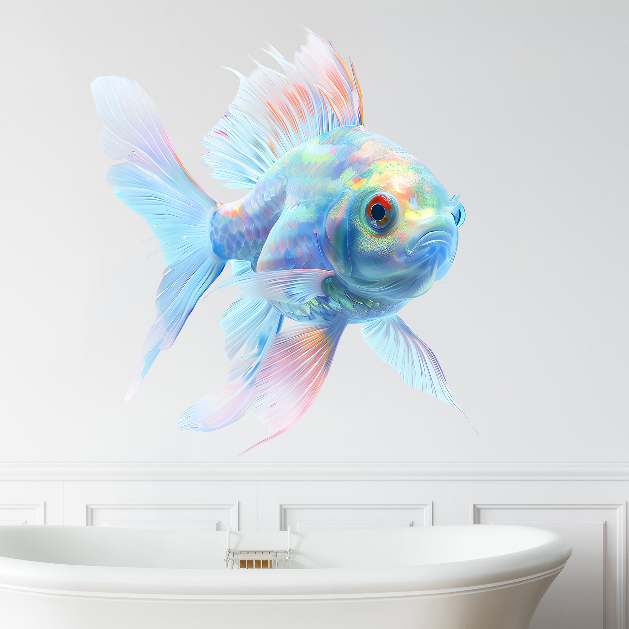 Wandtattoo mit pastellfarbenem Goldfisch im Badezimmer