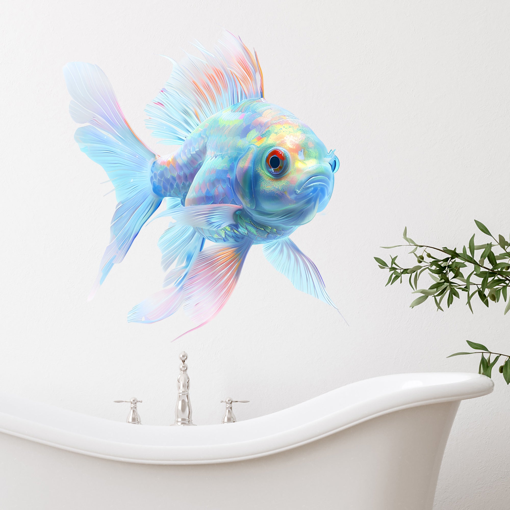 Wandtattoo mit pastellfarbenem Goldfisch im Badezimmer