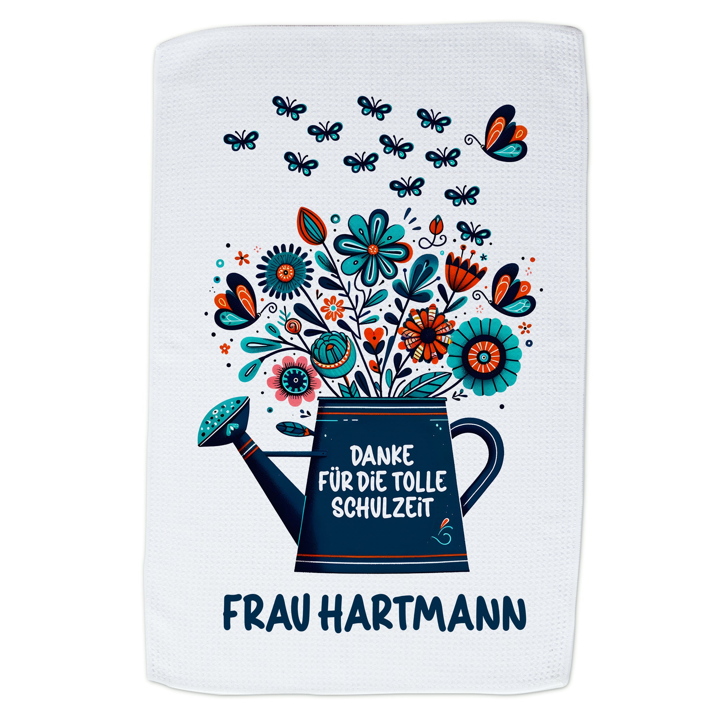 Gießkanne mit bunten Blumen, Dankeschön für Frau Hartmann.