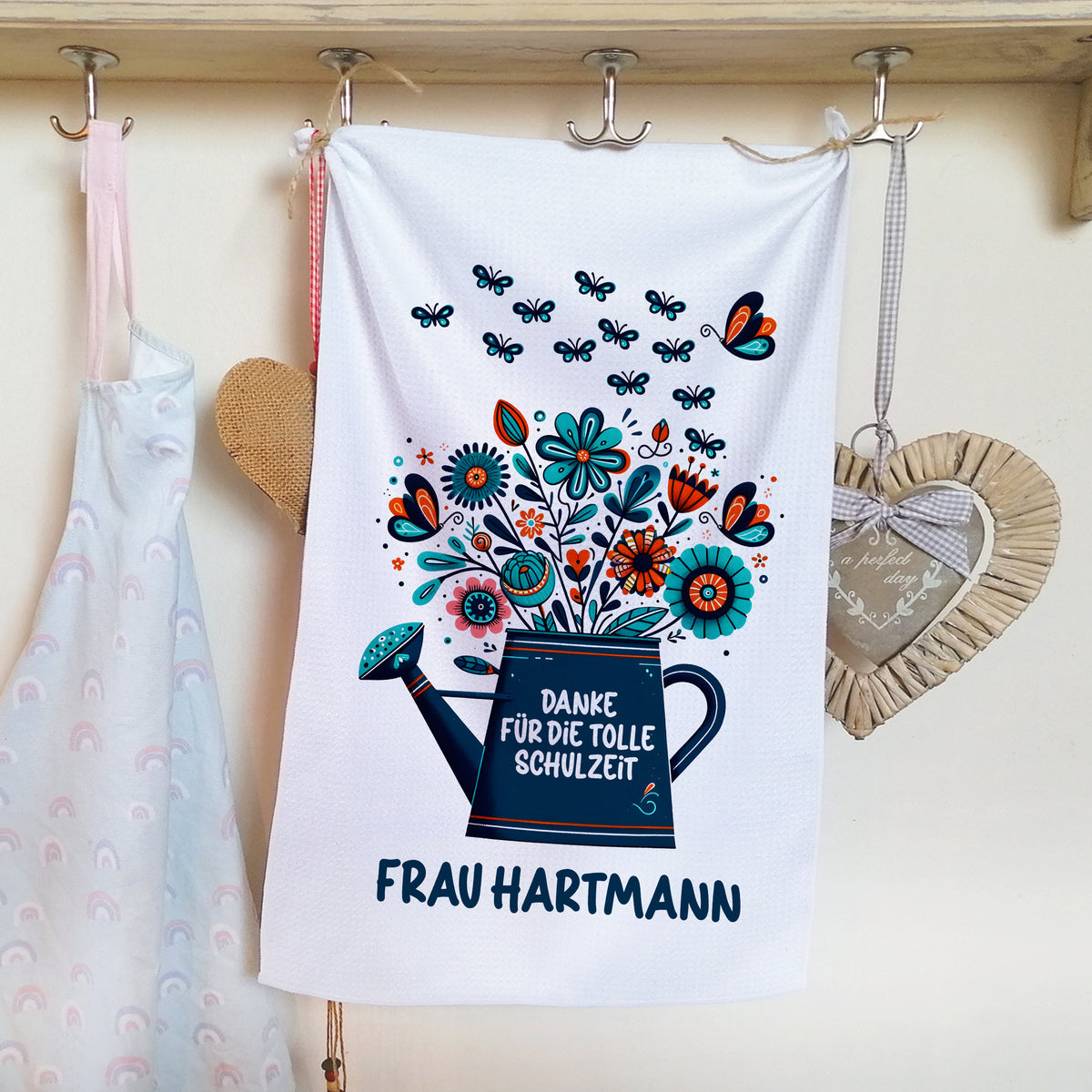 Küchentuch mit Blumenmotiv und Dankeschön für Frau Hartmann