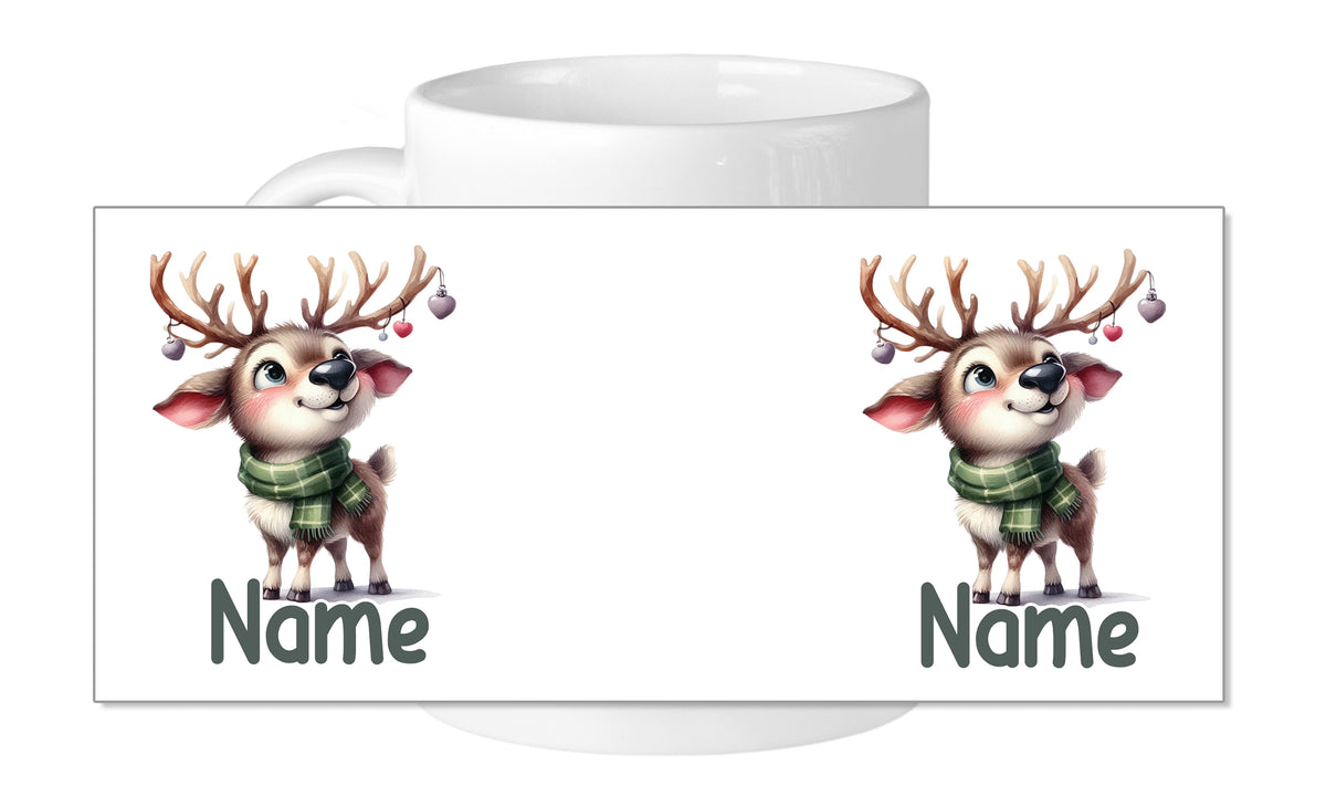 Tasse mit niedlichem Rentier und personalisierbarem Namen.