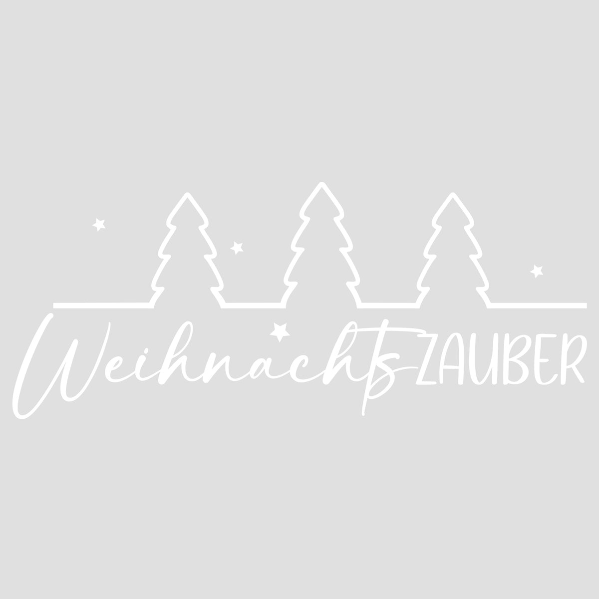 Weihnachtszauber Schriftzug mit Tannenbäumen in Weiß.