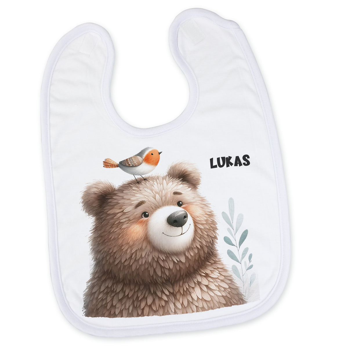 Lätzchen mit Bärenmotiv und personalisiertem Namen Lukas.