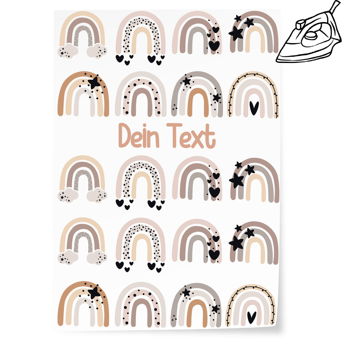 Bunte Regenbögen in Pastellfarben mit Herz- und Sternmotiven.