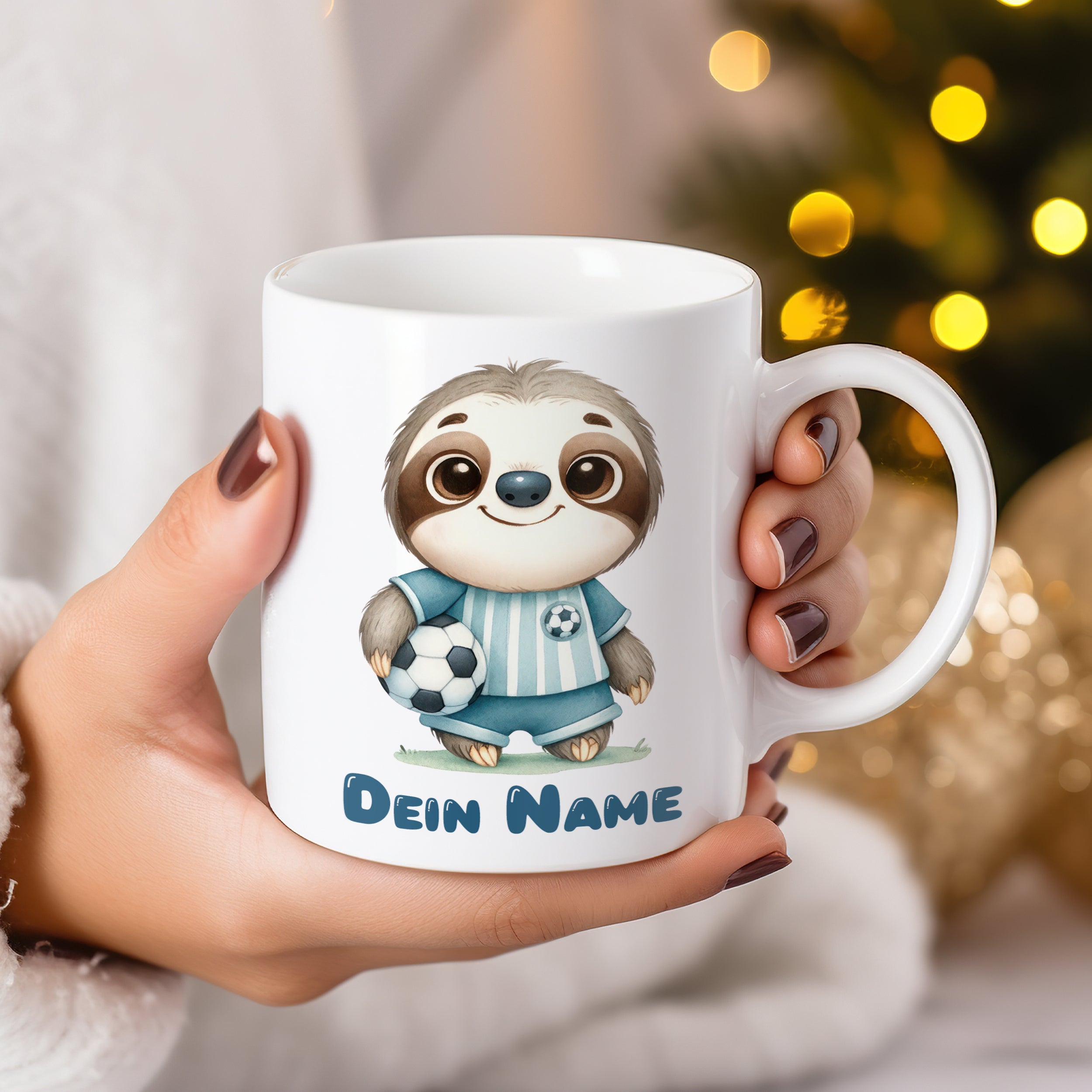 Tasse mit niedlichem Faultier und personalisiertem Namen.
