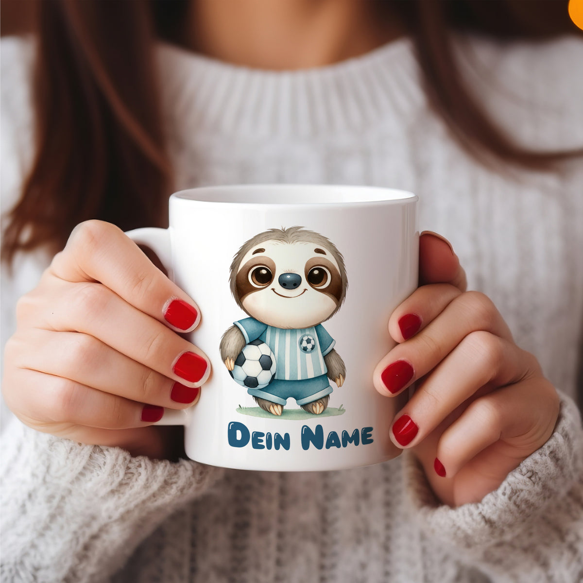 Tasse mit einem lustigen Faultier und personalisiertem Namen.