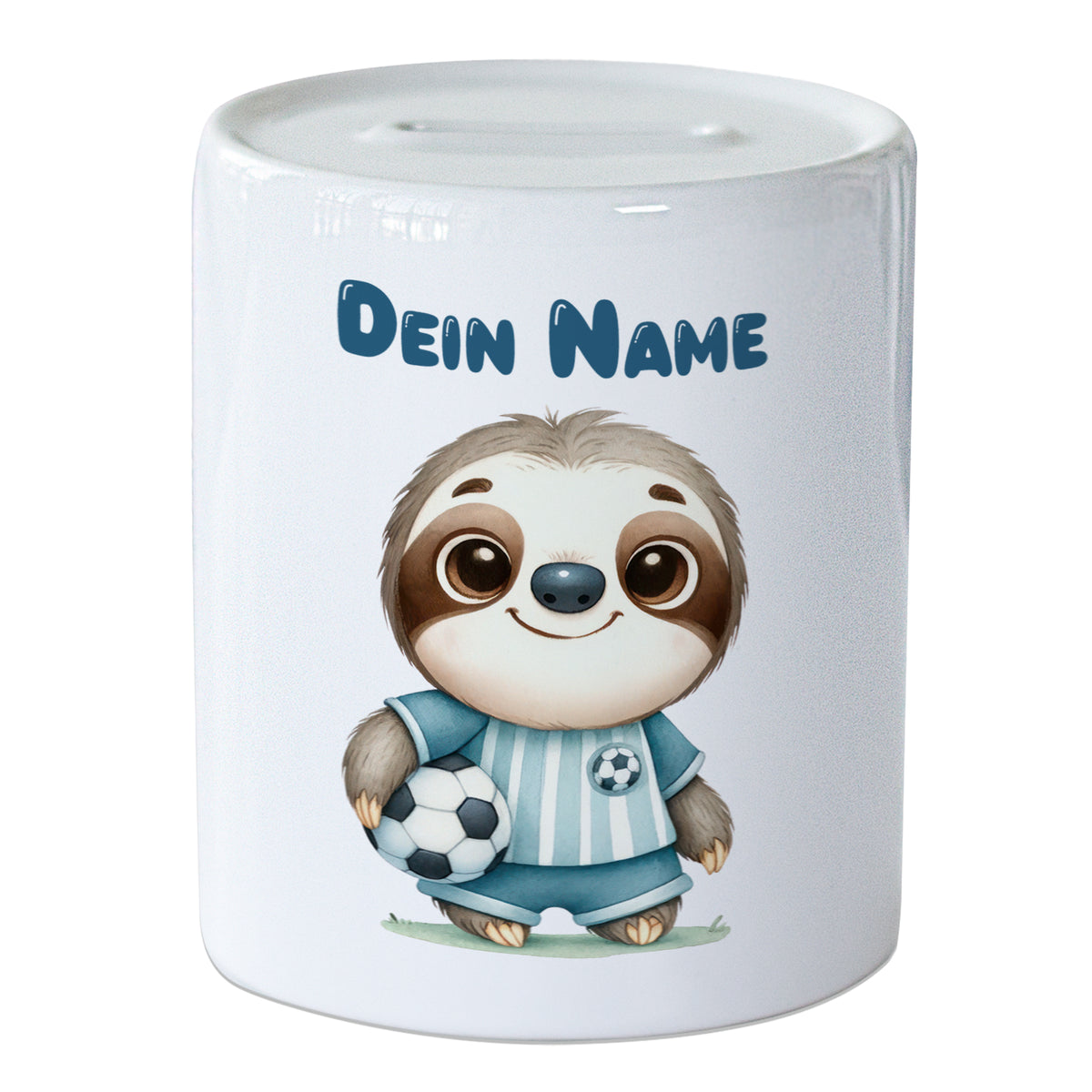 Spardose mit niedlichem Faultier - Für kleine Fußballfans