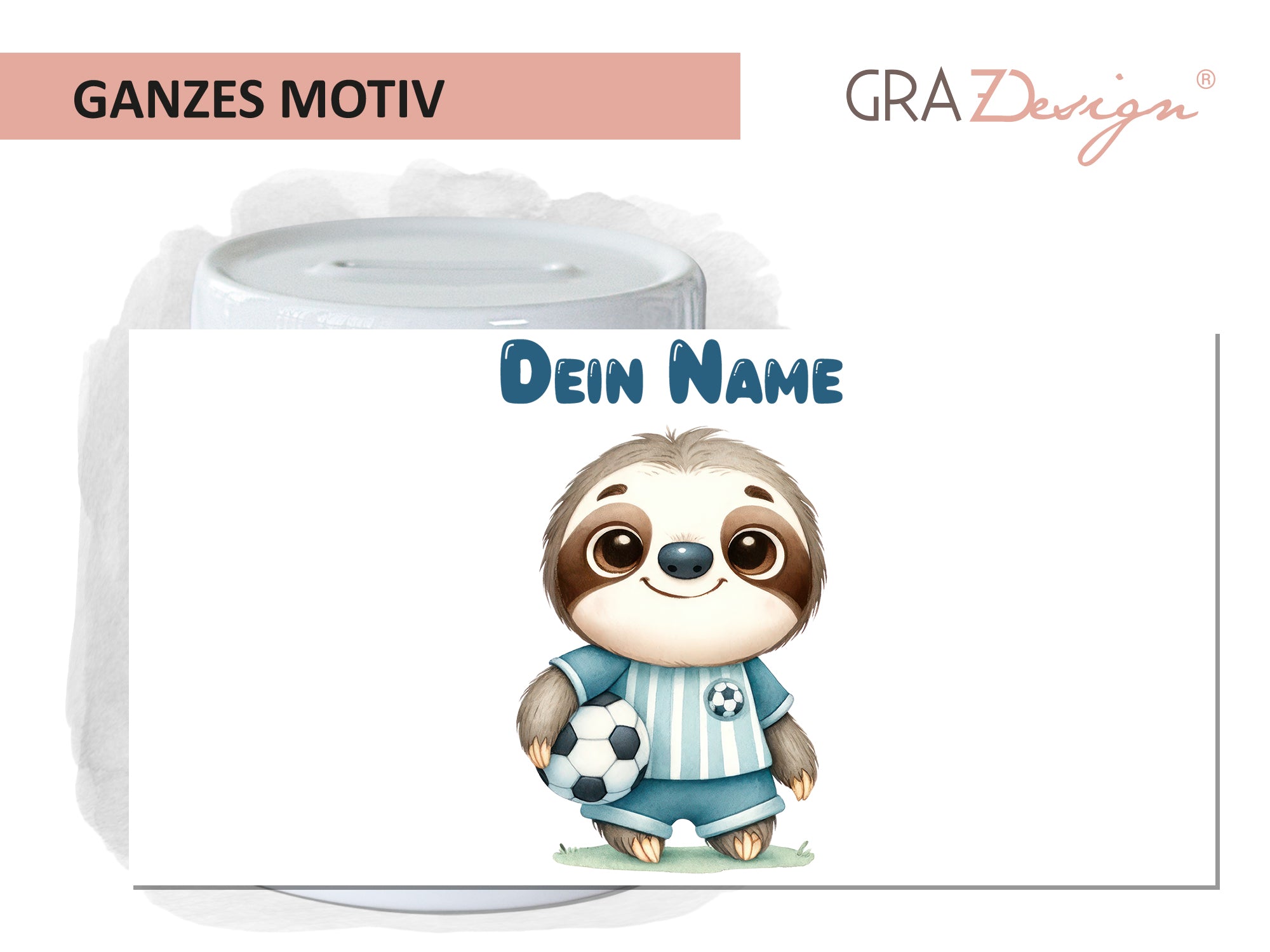 Spardose mit niedlichem Faultier - Für kleine Fußballfans