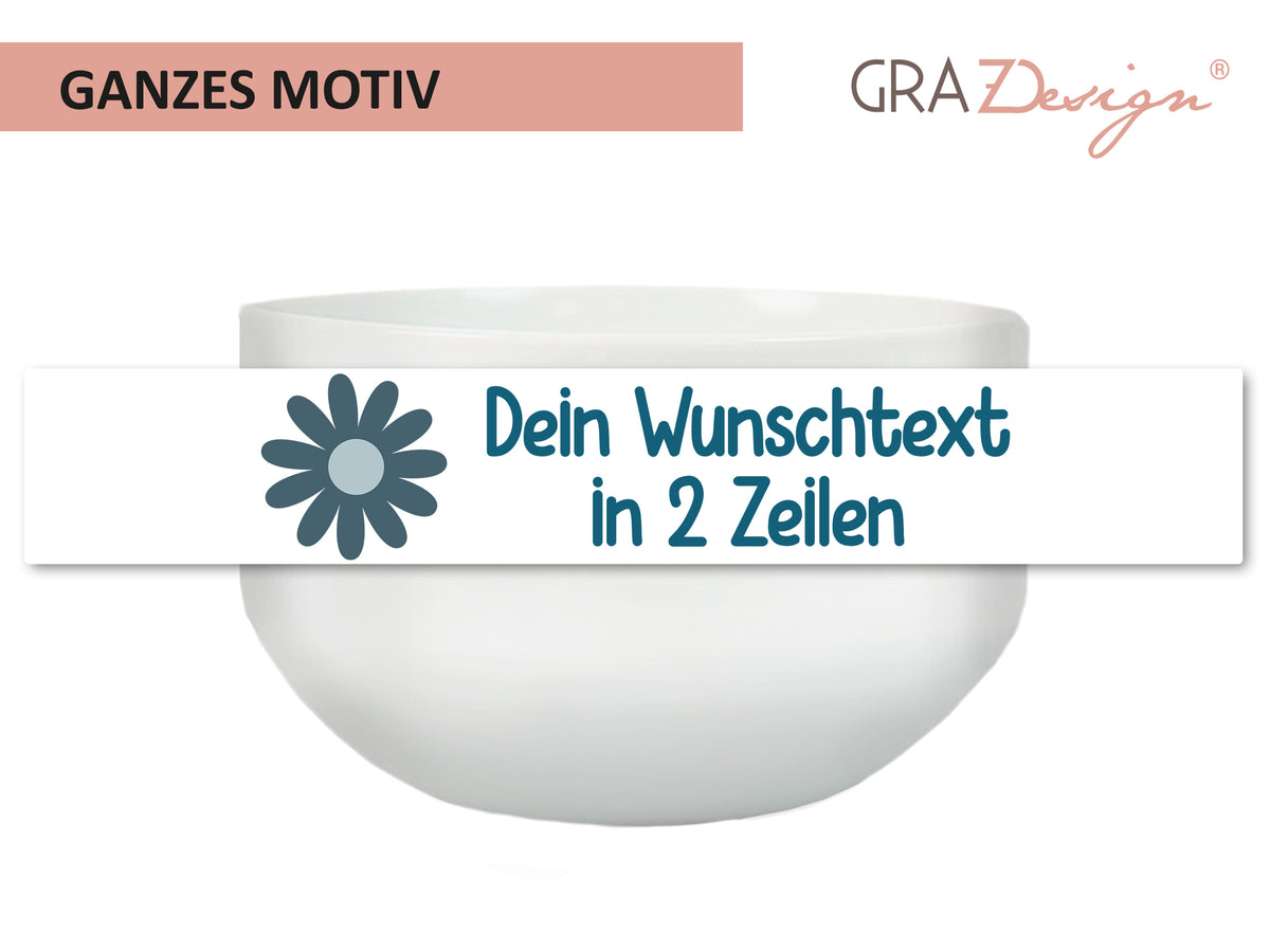 Müslischale mit Wunschtext in zwei Zeilen, gefüllt mit Müsli