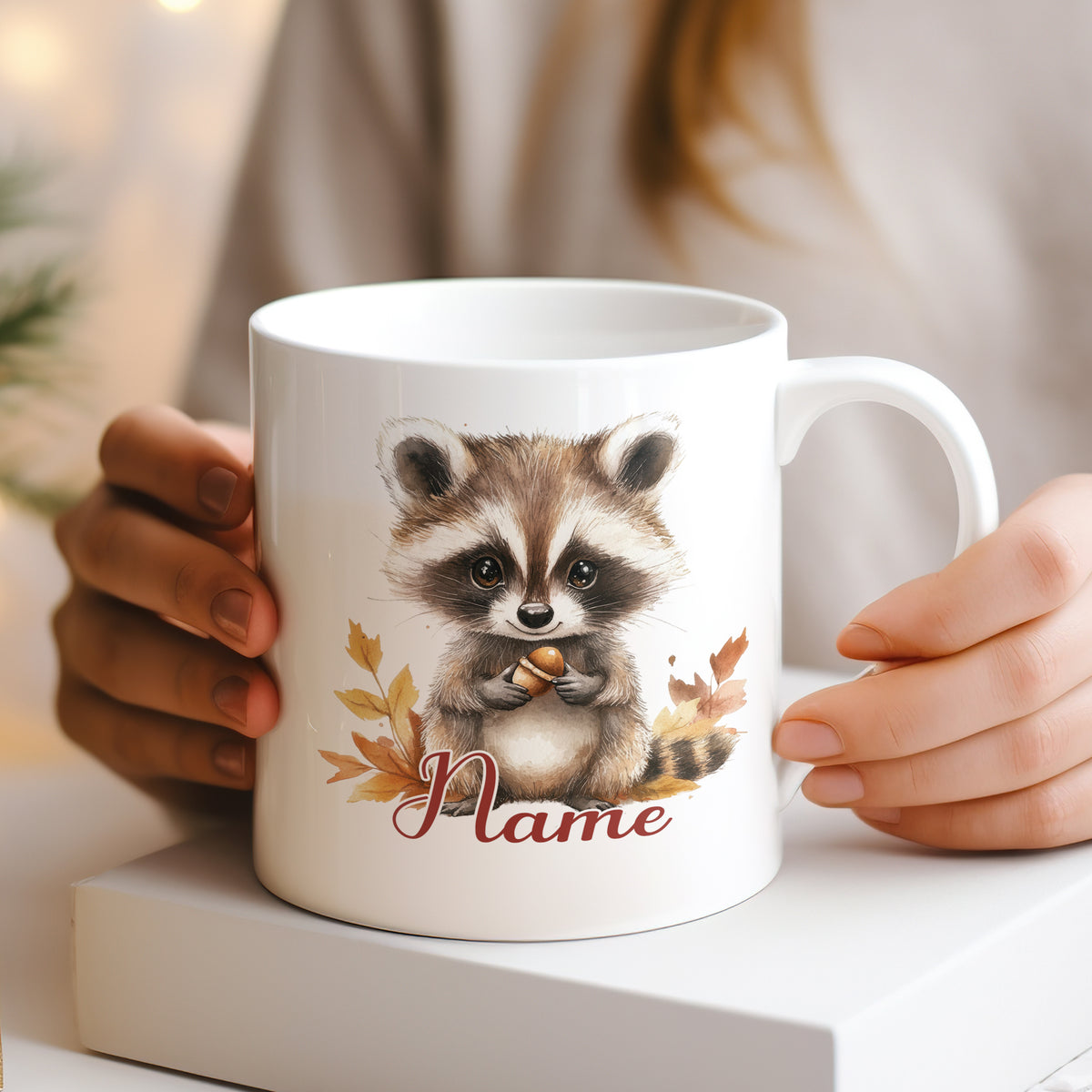 Tasse Waschbär im Herbst