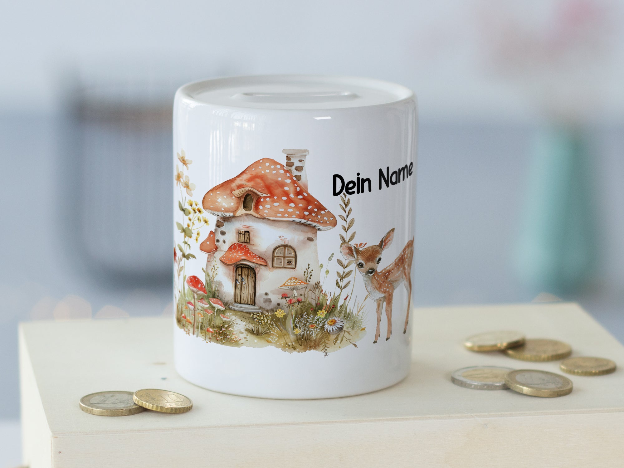 Spardose mit niedlichem Waldhaus-Motiv