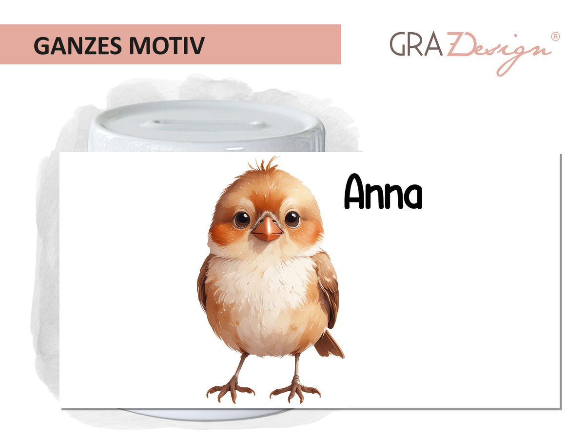 Spardose mit Vogelmotiv