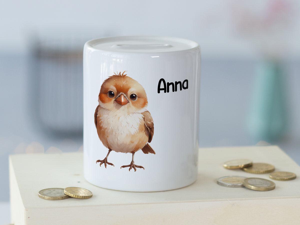 Spardose mit Vogelmotiv