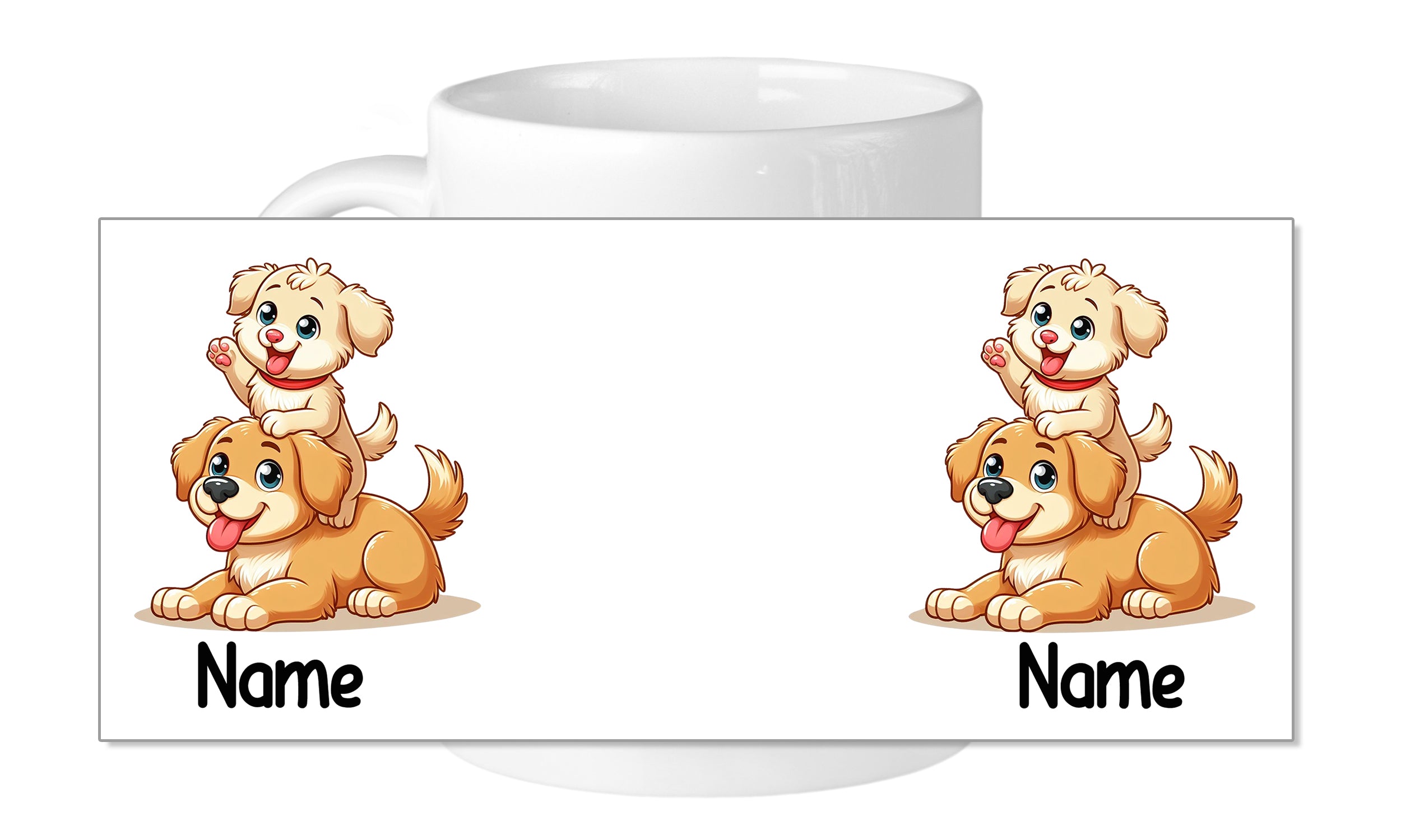 Tasse mit zwei niedlichen Hunden und Platz für Namen.