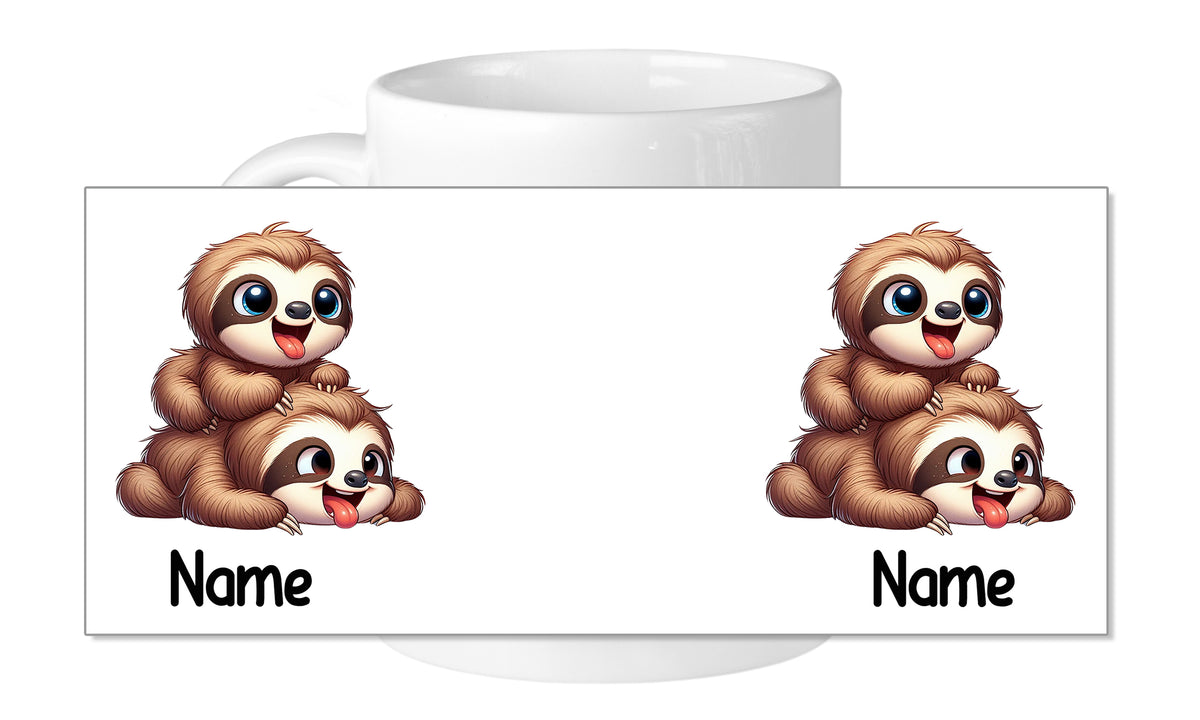 Tasse mit zwei niedlichen Faultieren und Platz für Namen.