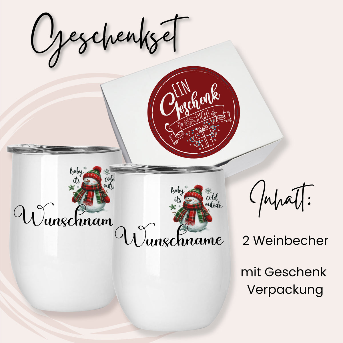 Geschenkset mit zwei weißen Weinbechern und Verpackung.