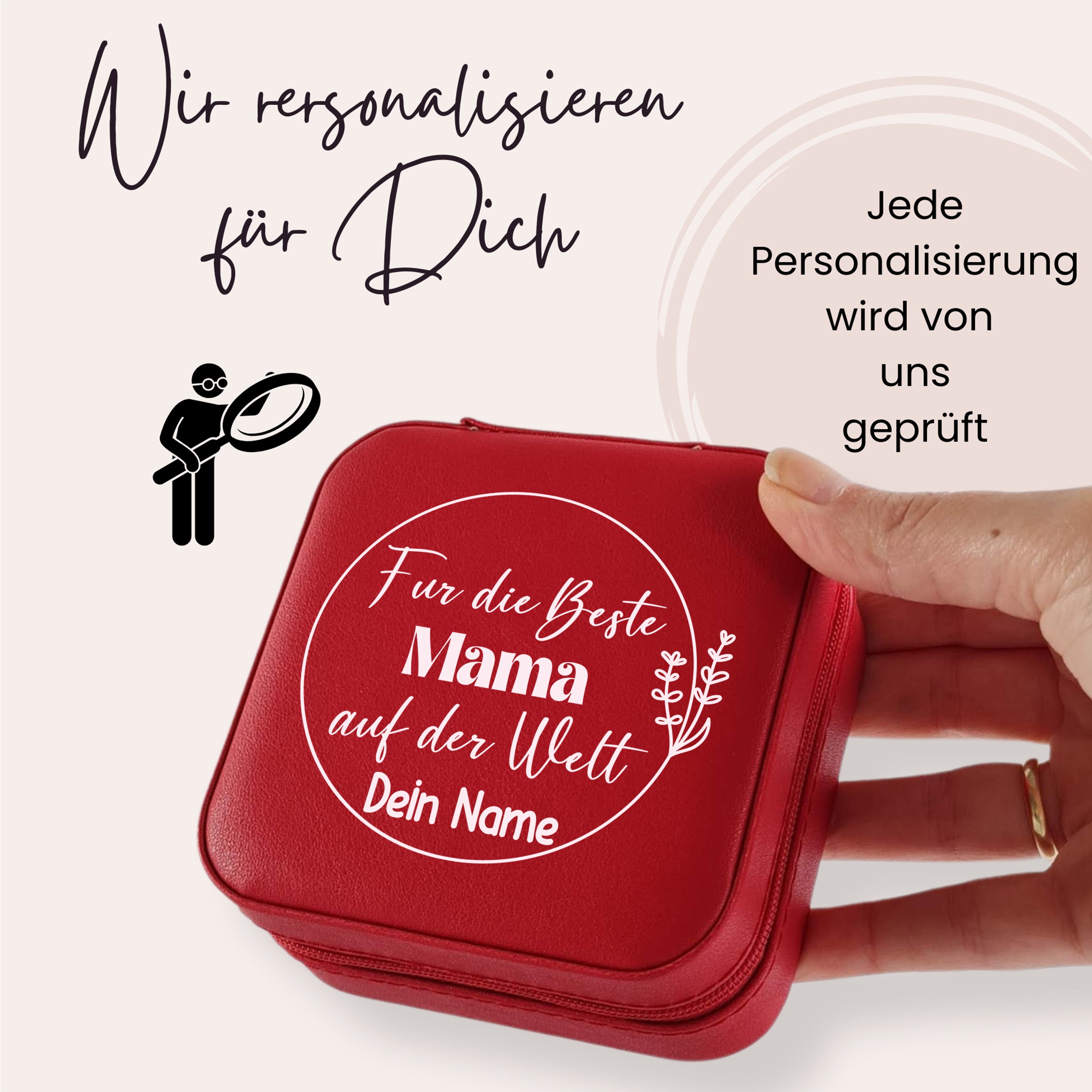 Rote personalisierte Box mit dem Text „Für die Beste Mama“.