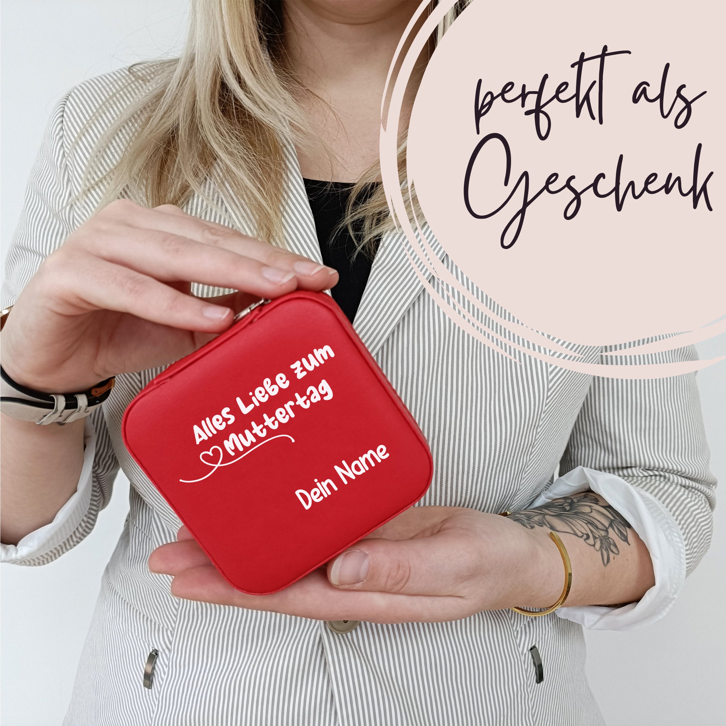 Rote Geschenkbox mit Aufschrift für den Muttertag