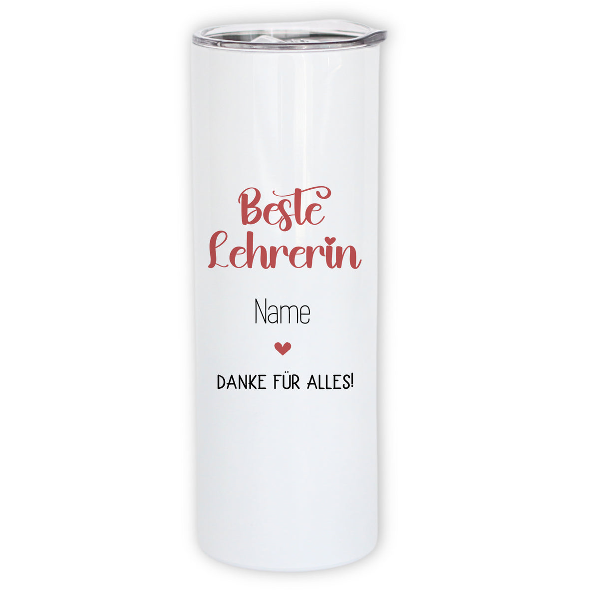 Weißer Becher mit rotem Text für beste Lehrerin.