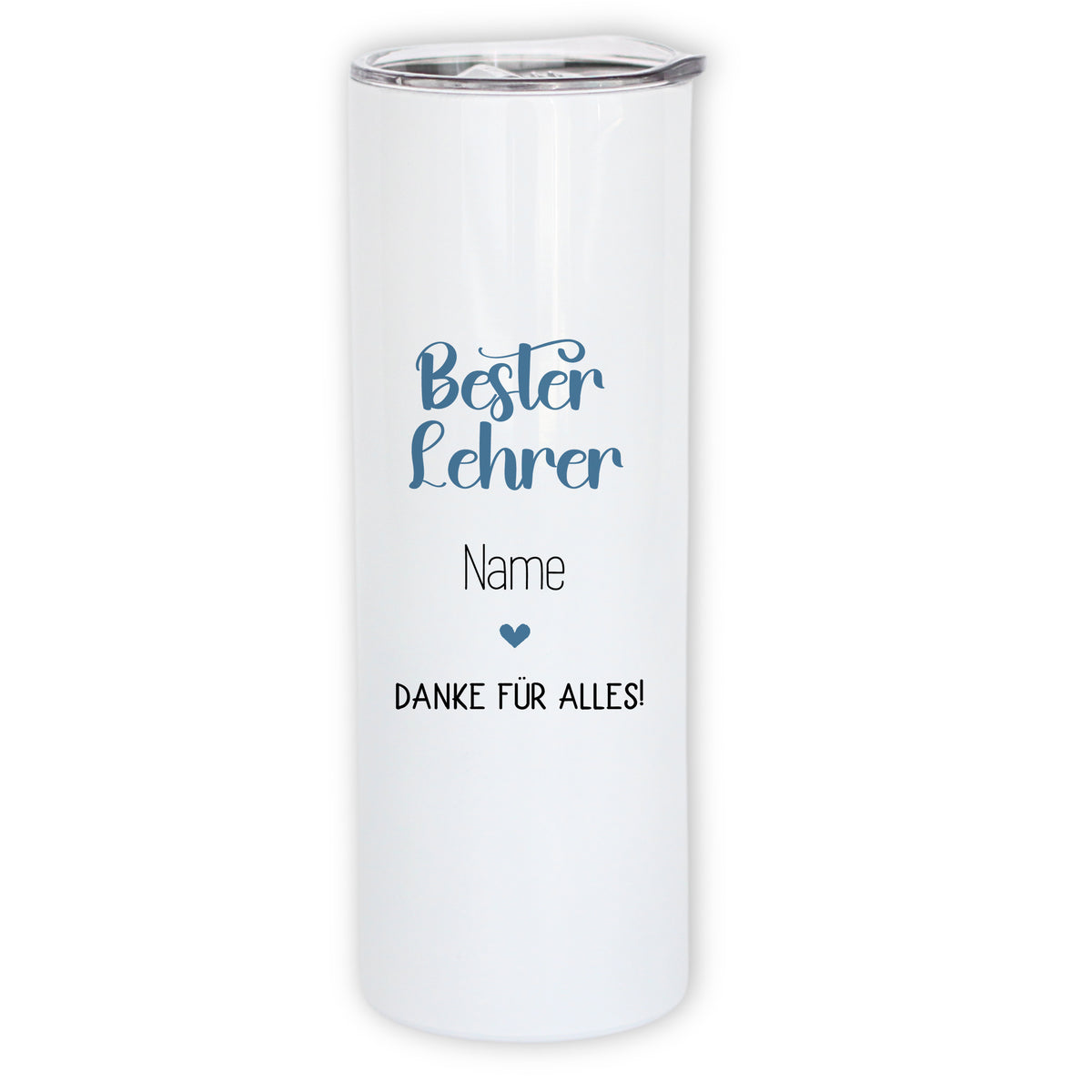 Weißer Becher mit Aufschrift "Bester Lehrer, Danke für alles!"
