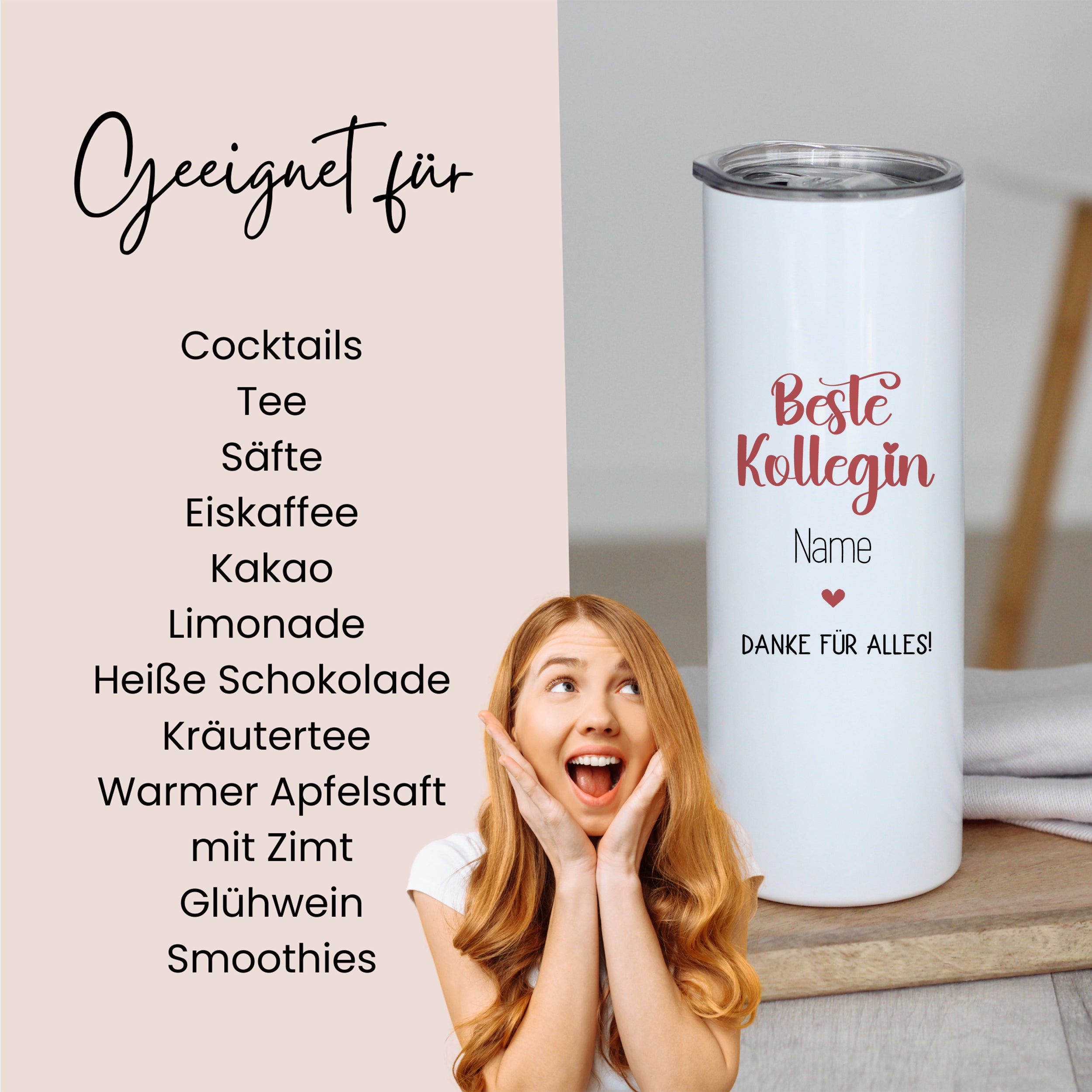 Weißer Trinkbecher mit rotem Aufdruck "Beste Kollegin".