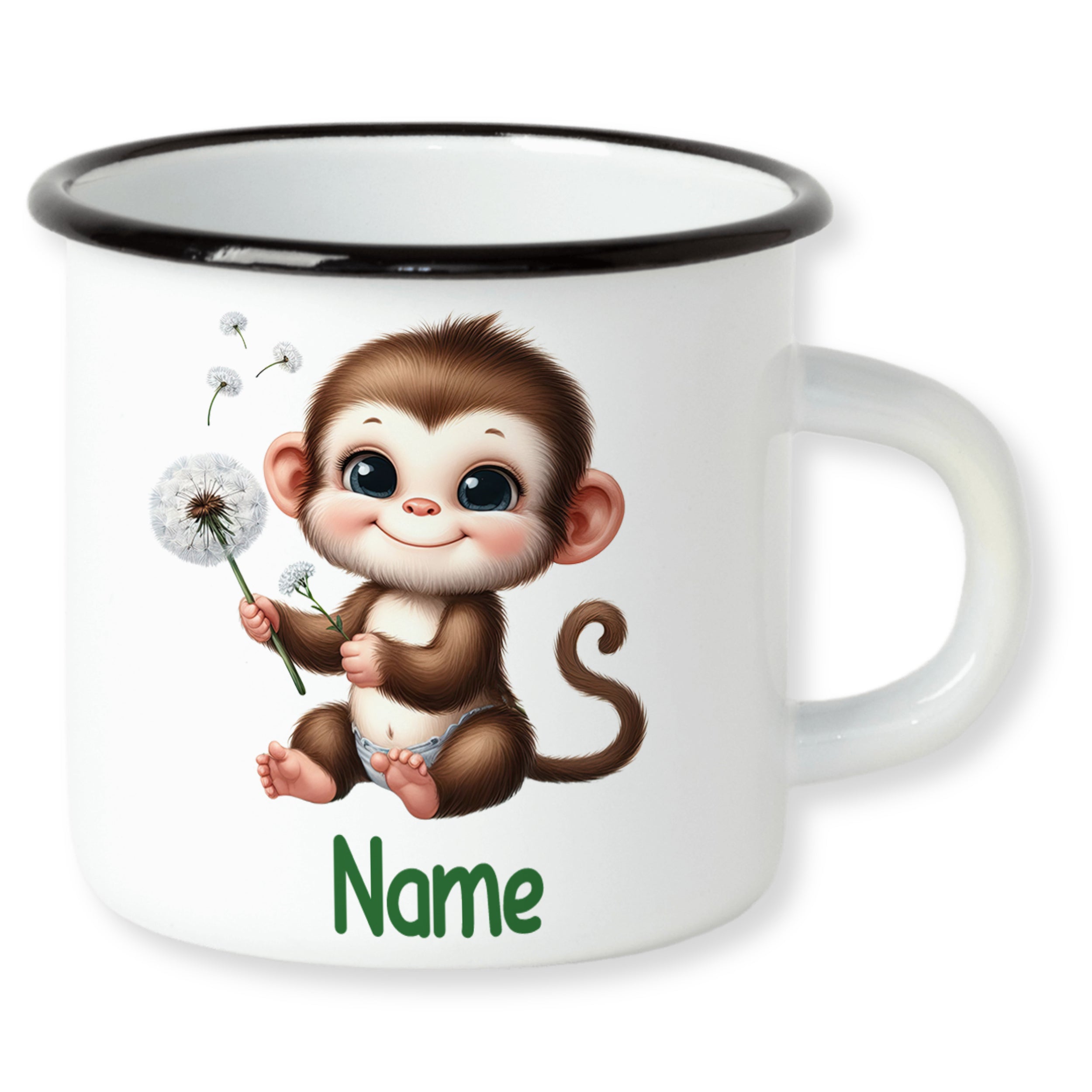 Tasse mit niedlichem Affen und personalisiertem Namen.