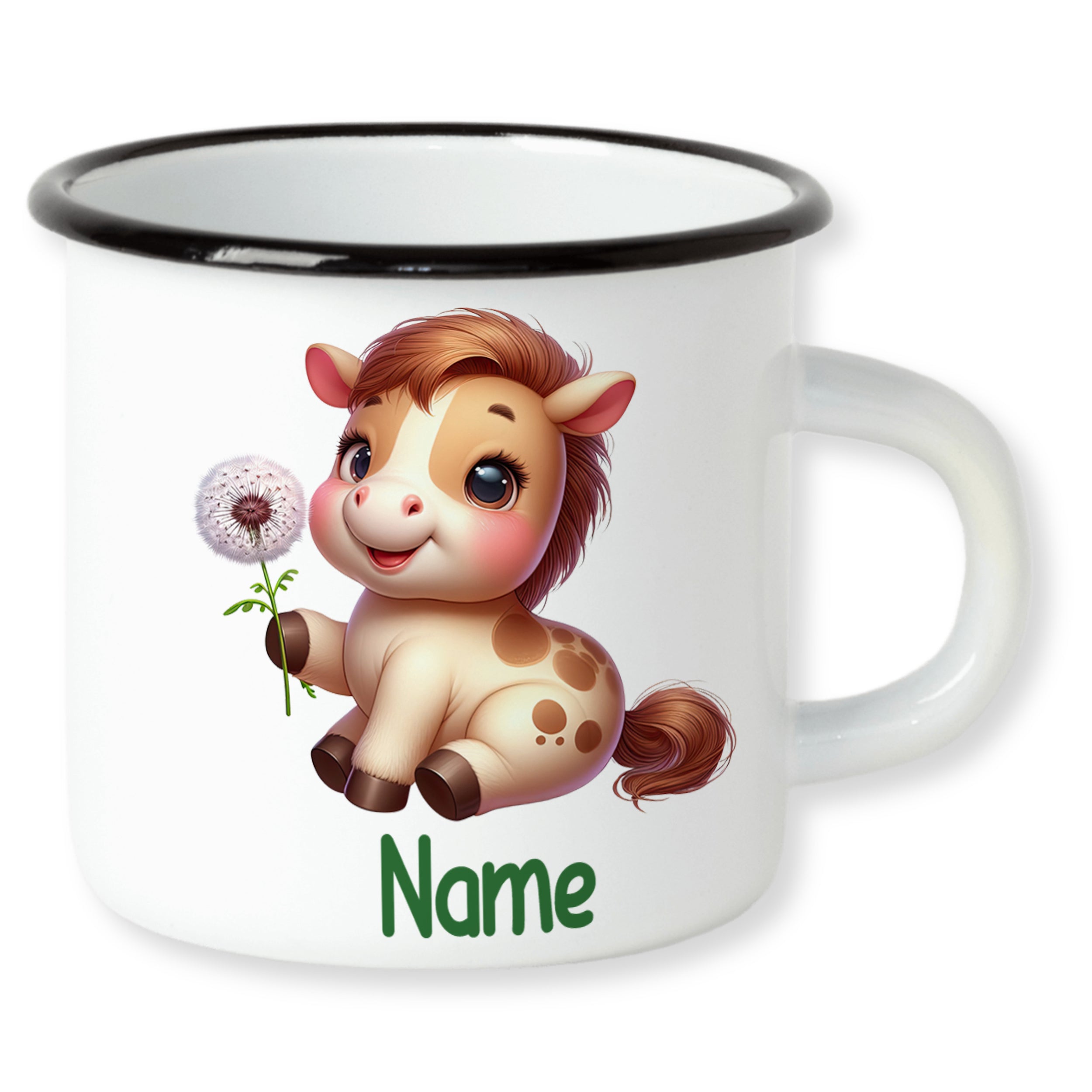 Tasse mit niedlichem Fohlen-Motiv und personalisierbarem Namen.