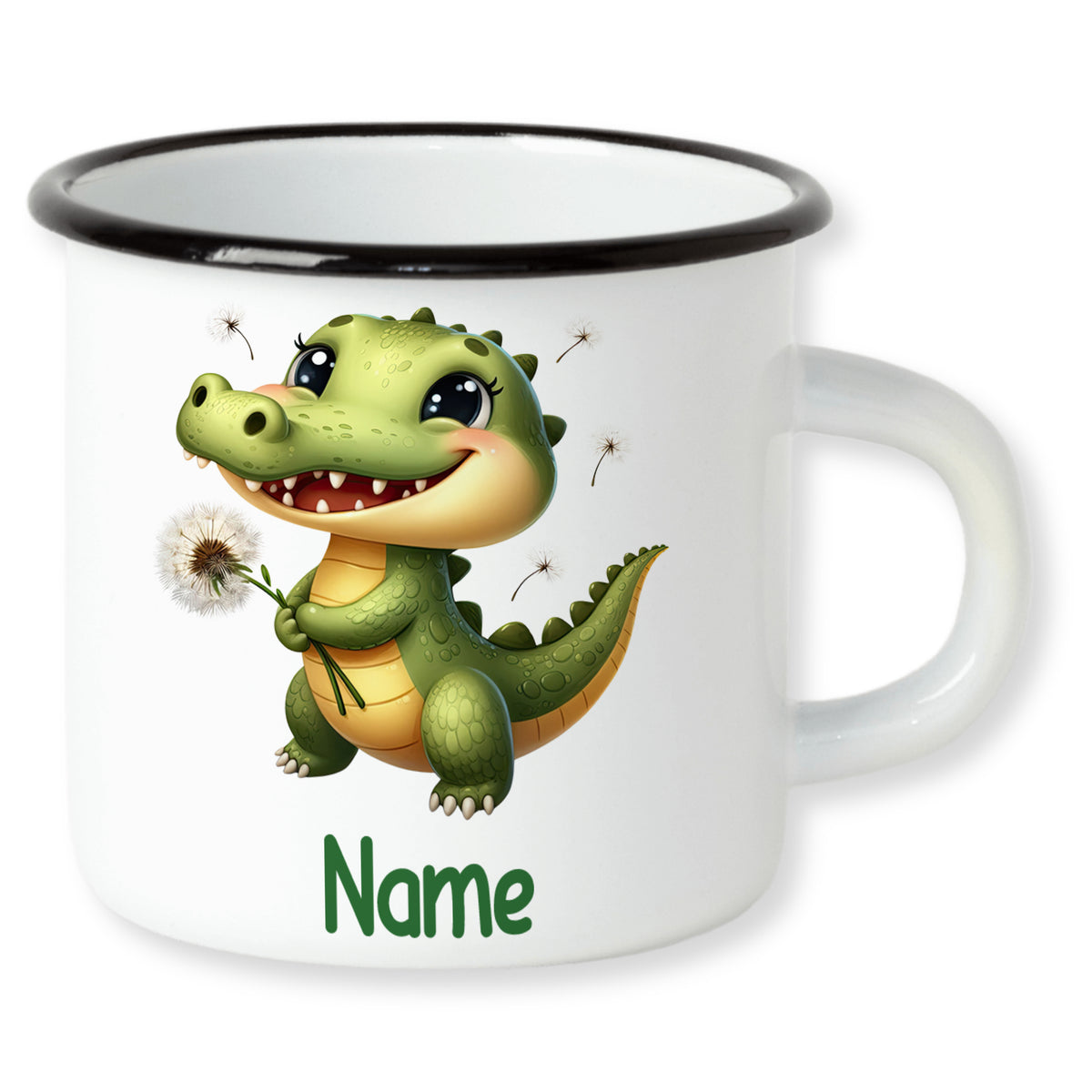 Grüner Krokodil-Becher mit personalisierbarem Namen.