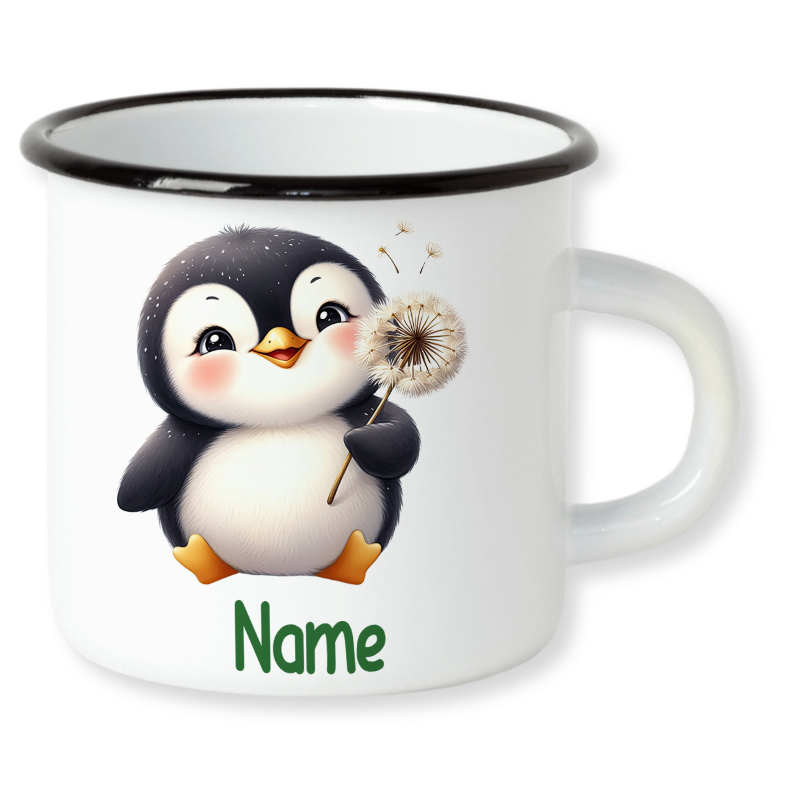 Tasse mit niedlichem Pinguin und personalisierbarem Namen.