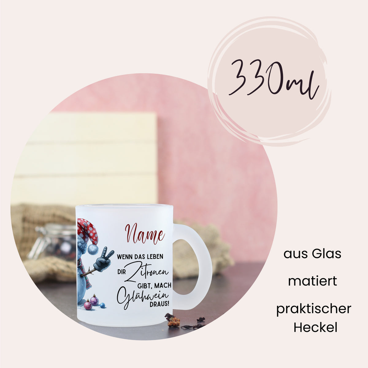 330ml Glasbecher mit buntem Design und persönlichem Namen