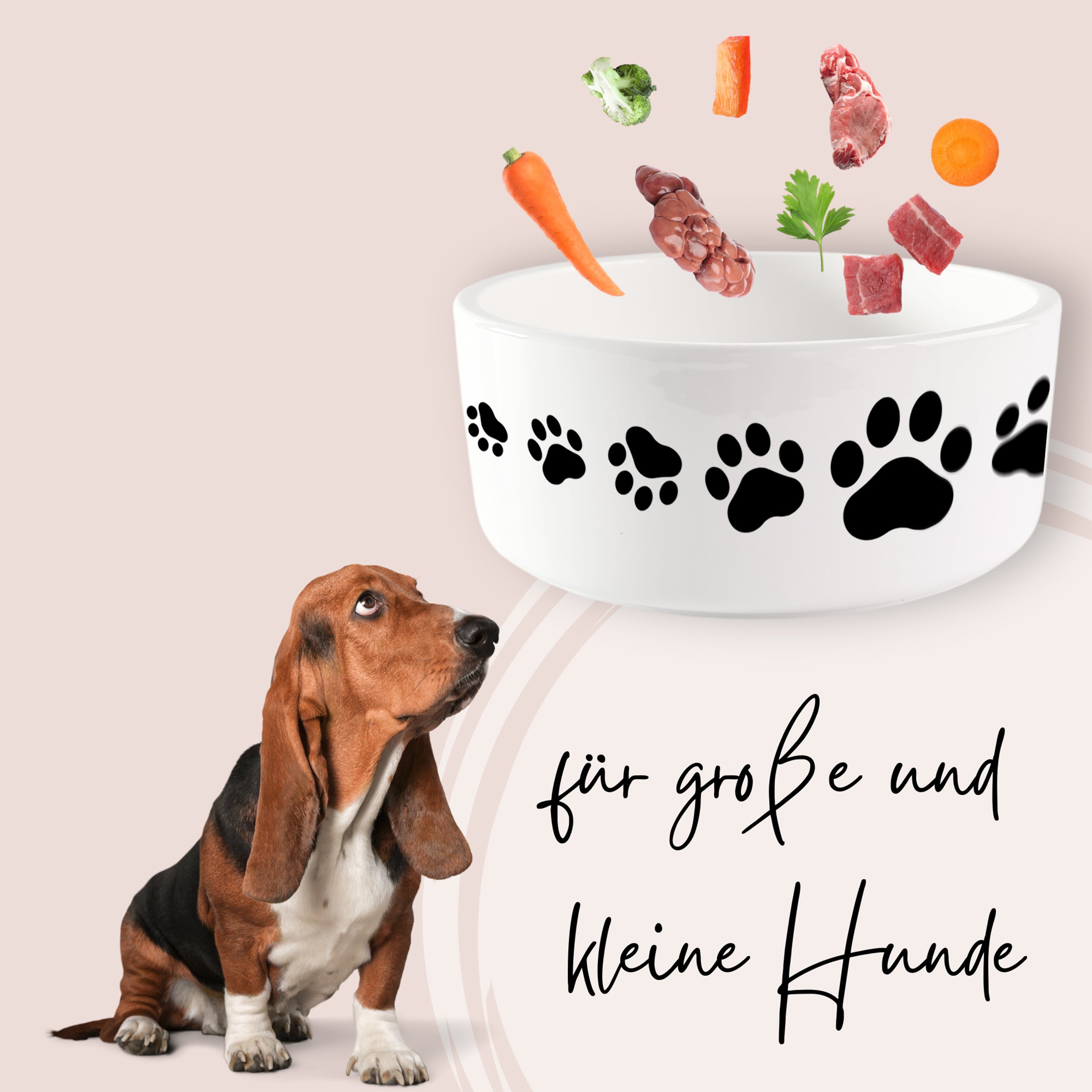Hundeschüssel mit Pfotenabdruck, für große und kleine Hunde.