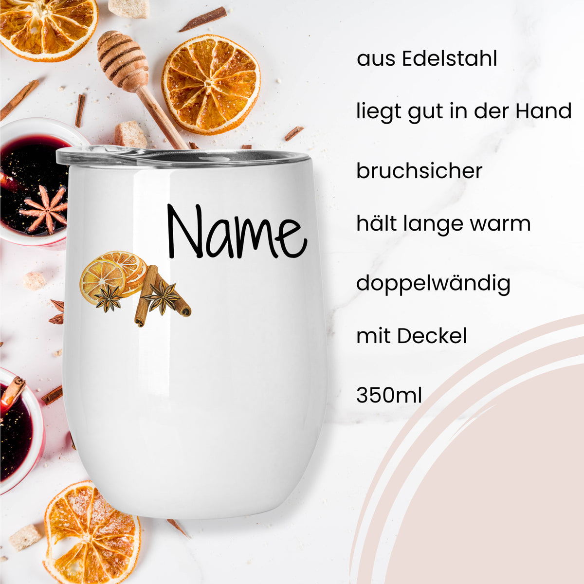Edelstahlbecher mit Deckel, doppelwandig, 350ml, bruchsicher.