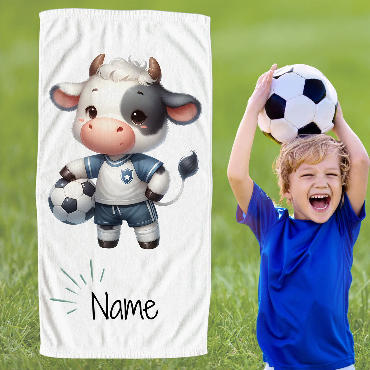Handtuch mit niedlicher Fußball-Kuh