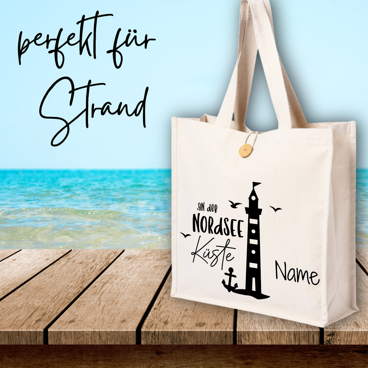 Tasche Nordsee Küste mit Leuchtturm